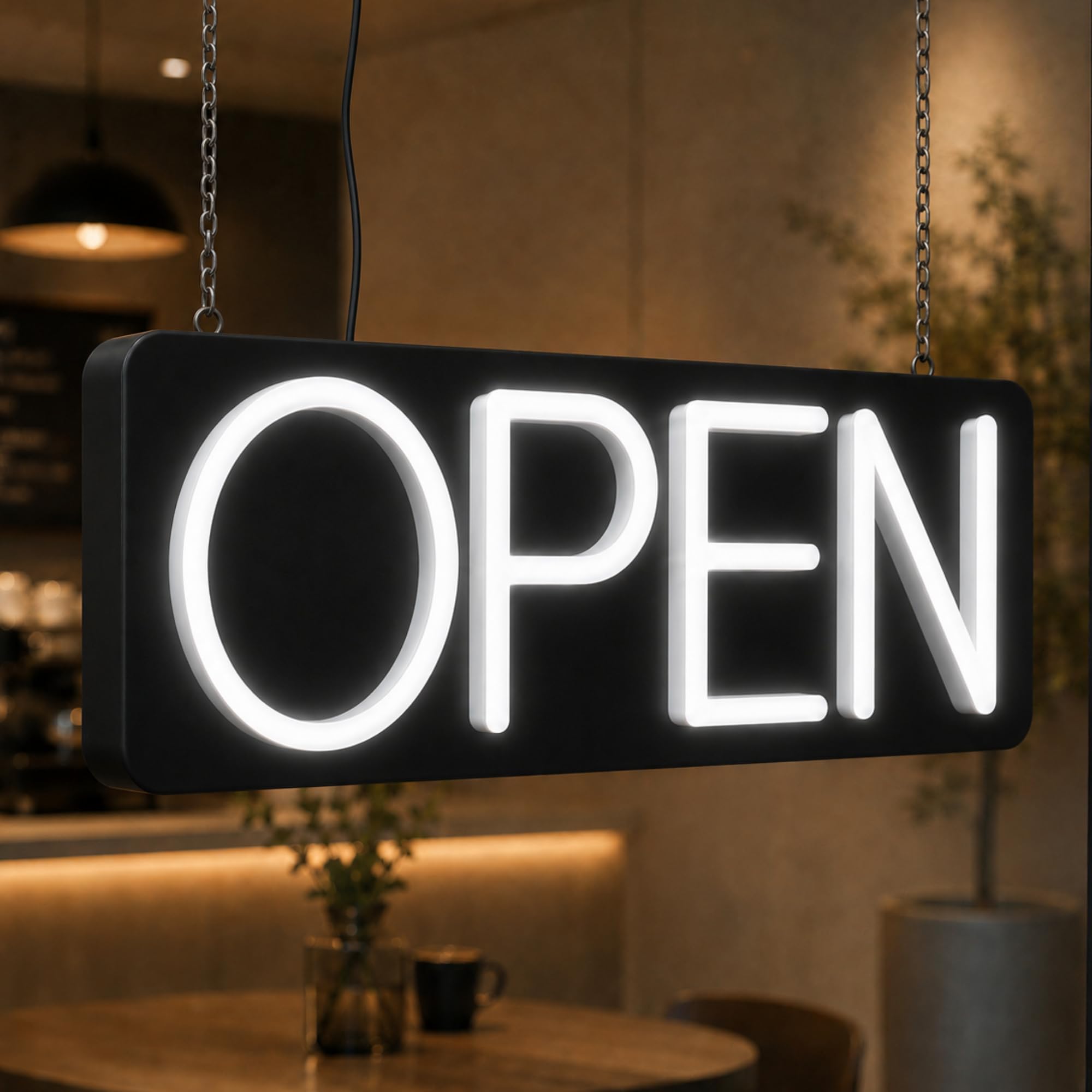 HiNeon White Neon Open Sign 20inx7in LED Light w/Remote Controller