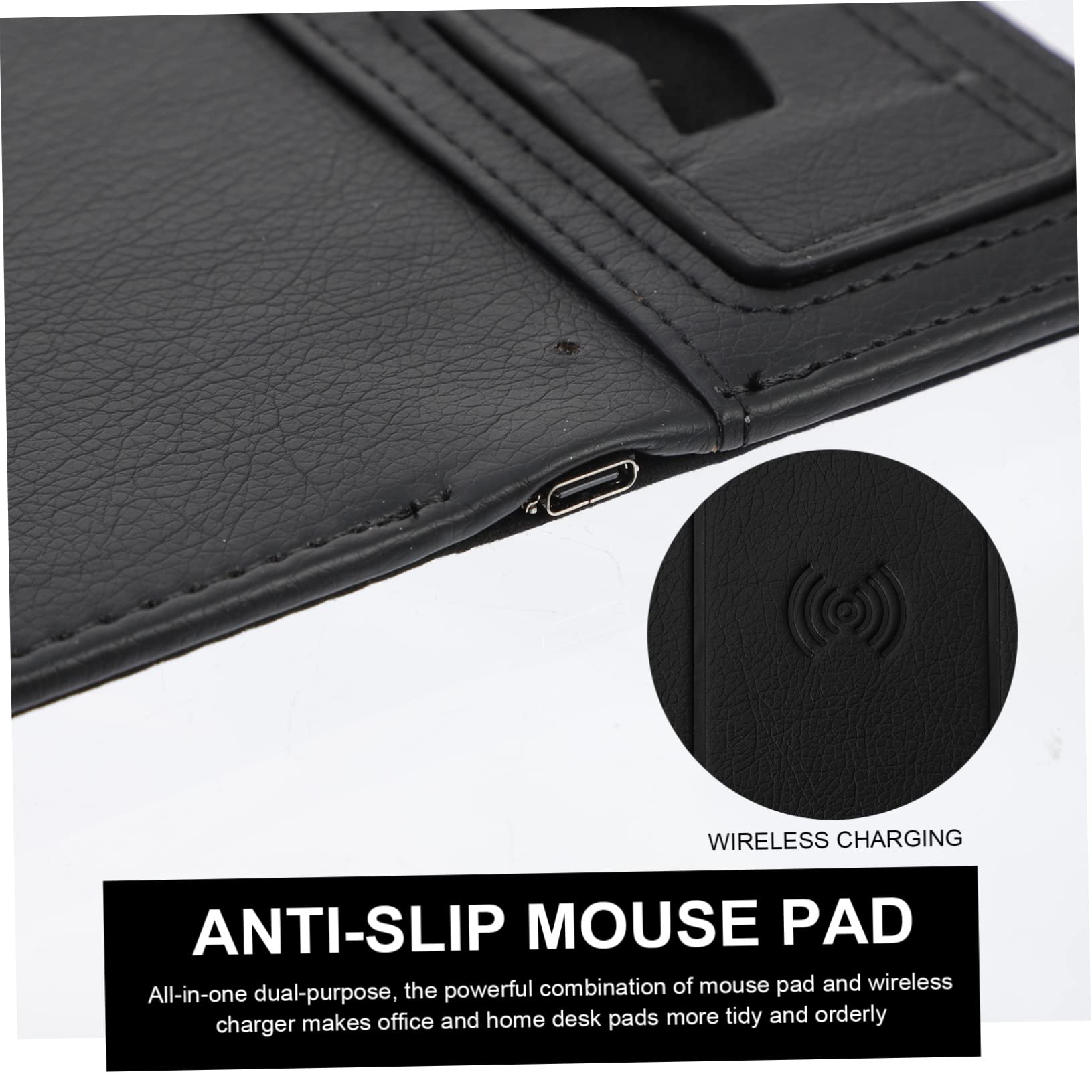NUOBESTY Tappetino per Mouse in Pu Nero Ricarica Wireless 15w Superficie Anti-schizzi per Scrivania Ufficio Gaming