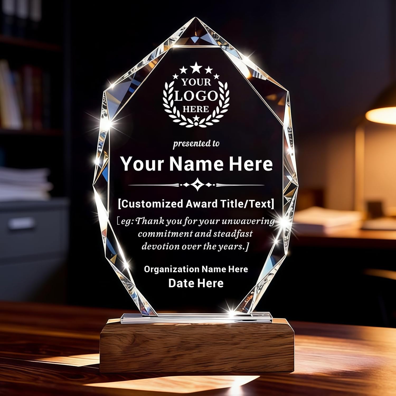 Personalized Trophy Award for Corporate Employee Recognition Bulk, Custom Crystal Award Trophy with Logo & Text, Engraved Award Plaque for Employee Appreciation Gift, Retirement Gift, Years of Service (Style 1)