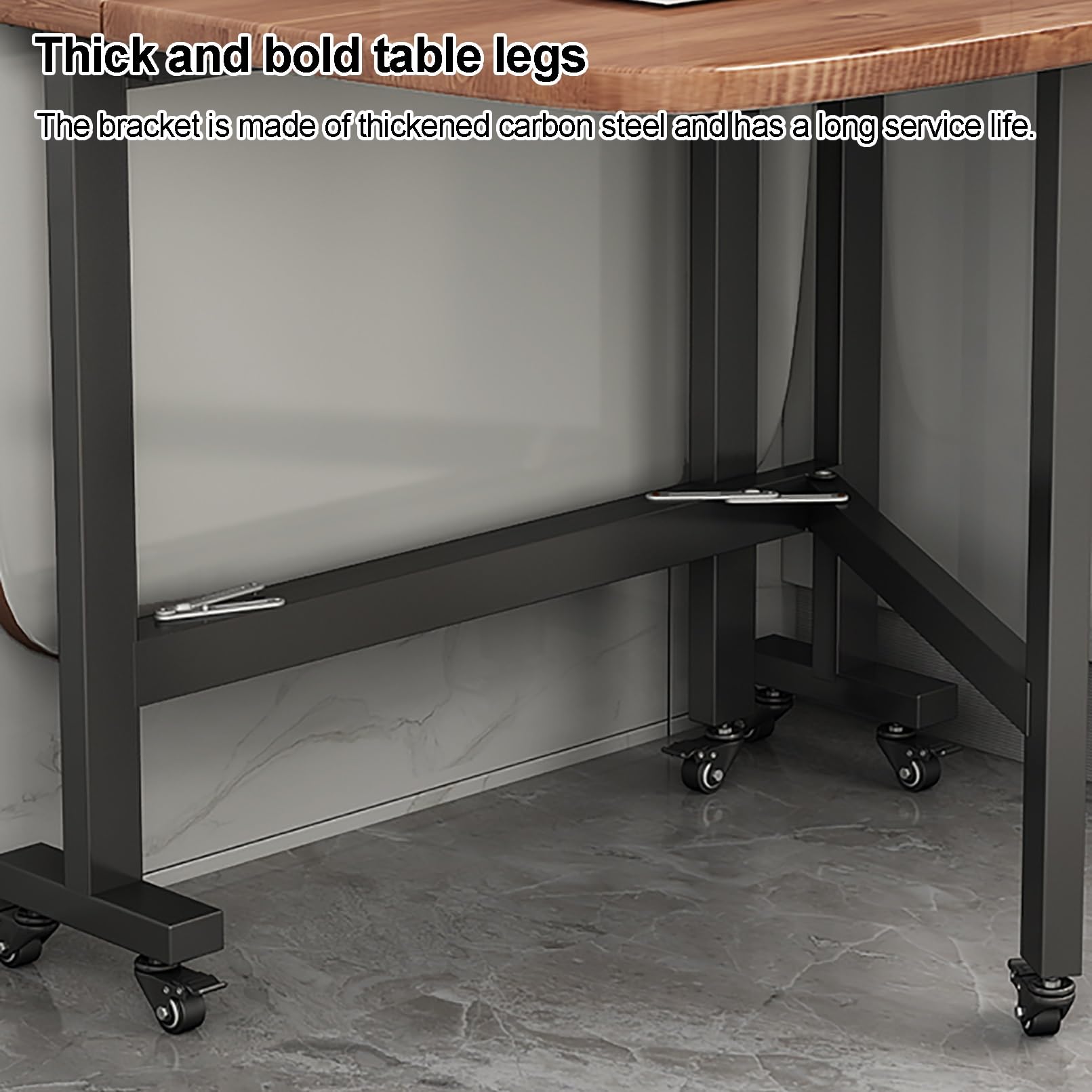 Table de salle à manger pliante extensible rectangulaire avec roulettes pour petits espaces, design mobile et polyvalent Table de salle à manger pliante extensible rectangulaire avec roulettes pour petits espaces, design mobile et polyvalent