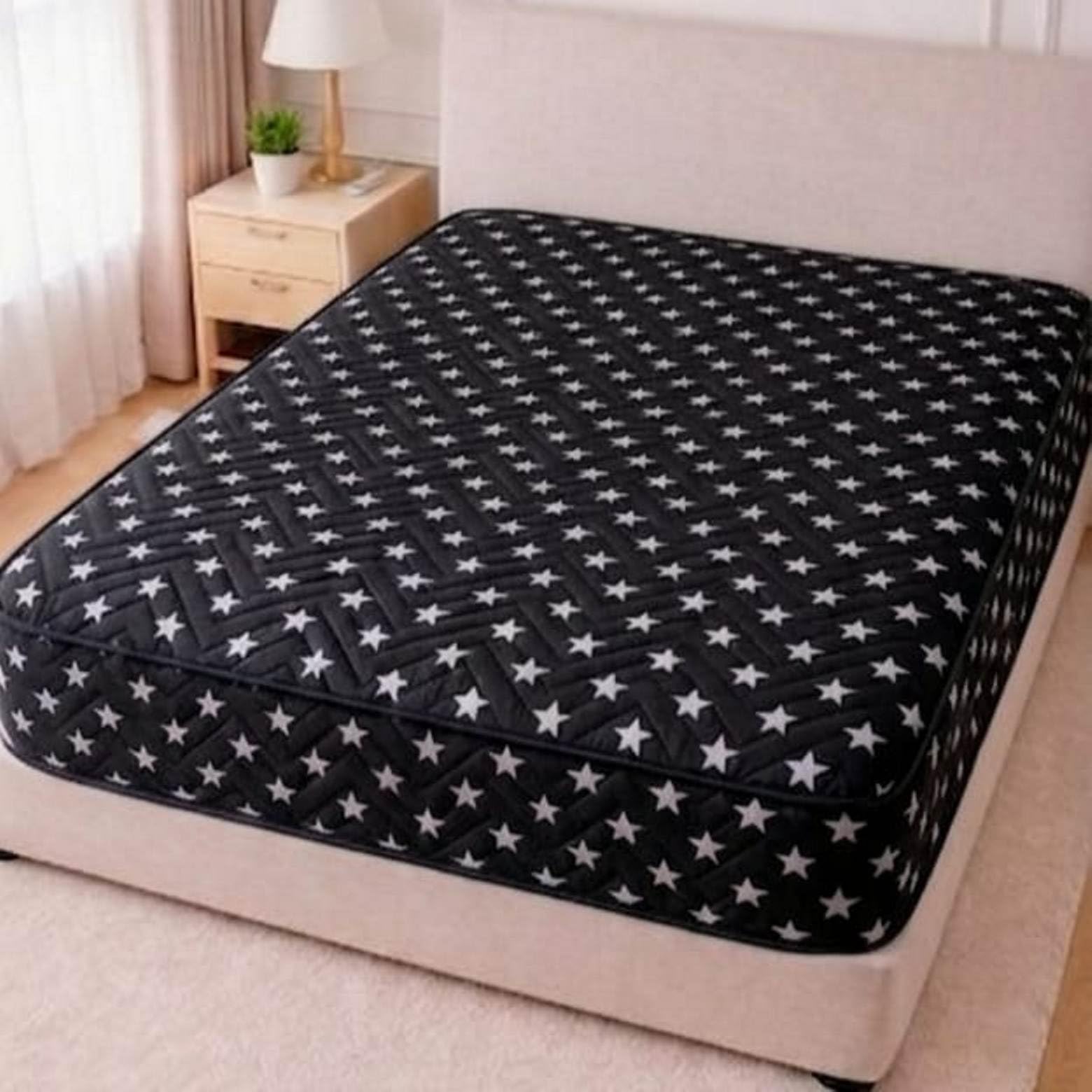 Cloud Guard Quilted Mattress Protector for Double Bed, Waterproof & Dust Resistant Mattress Cover, Hypoallergenic Cotton Blend Surface, Elastic Fitted Design, Black, 72 x 76 Inch-image-11