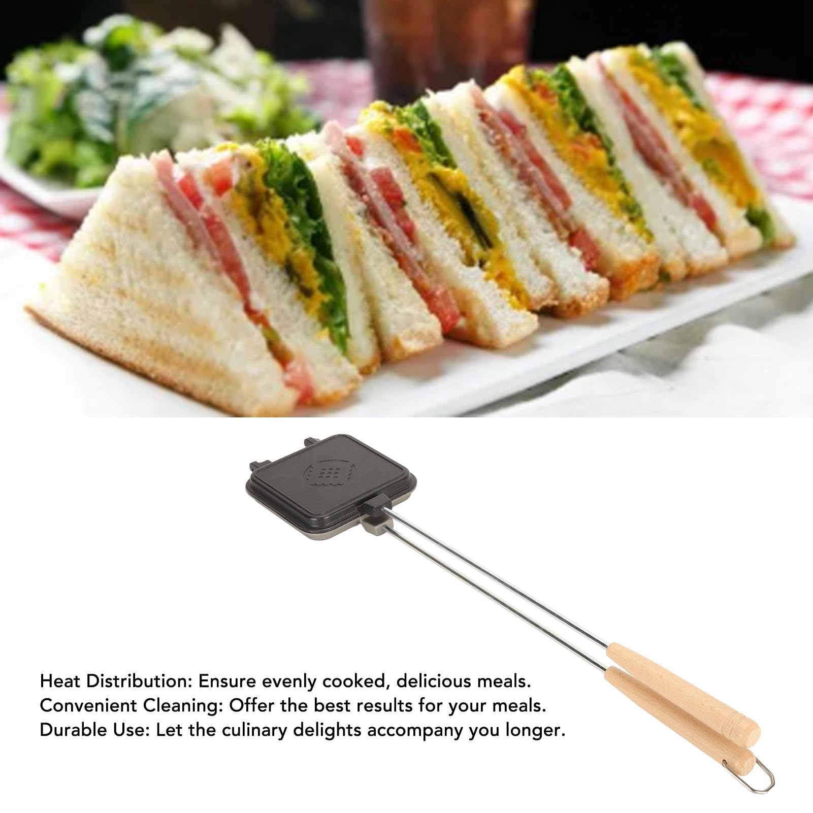 Panino per Panini, Fornello da Campeggio in Ghisa, Pressa per Panini Quadrata, Antiaderente a Doppia Faccia Versatile Panini Maker