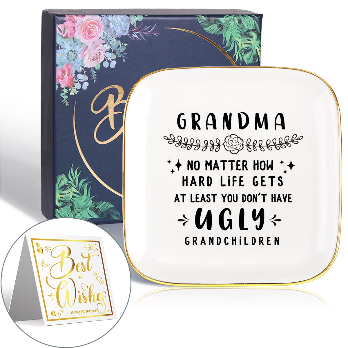 Amazon｜To My Grandma 格言 セラミックリングディッシュ 装飾ジュエリートレイ おばあちゃん用 ユニークな祖母 誕生日 クリスマス  おばあちゃんからのおばあちゃんへの意味のあるギフト - UGLY｜ジュエリー収納 オンライン通販