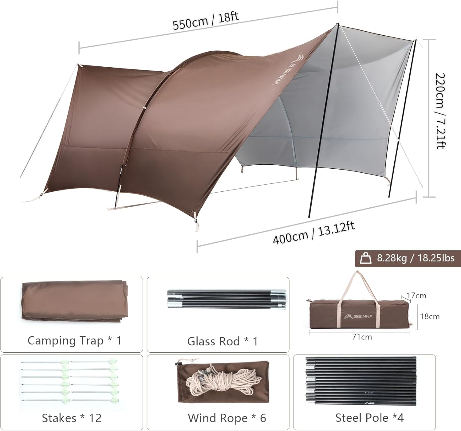 BISINNA Camping Tarp 18x13ft Car Awning Waterproof Hammock Rain Fly Sun Shade Rain Protection Canopy for Outdoor Beach Picnic