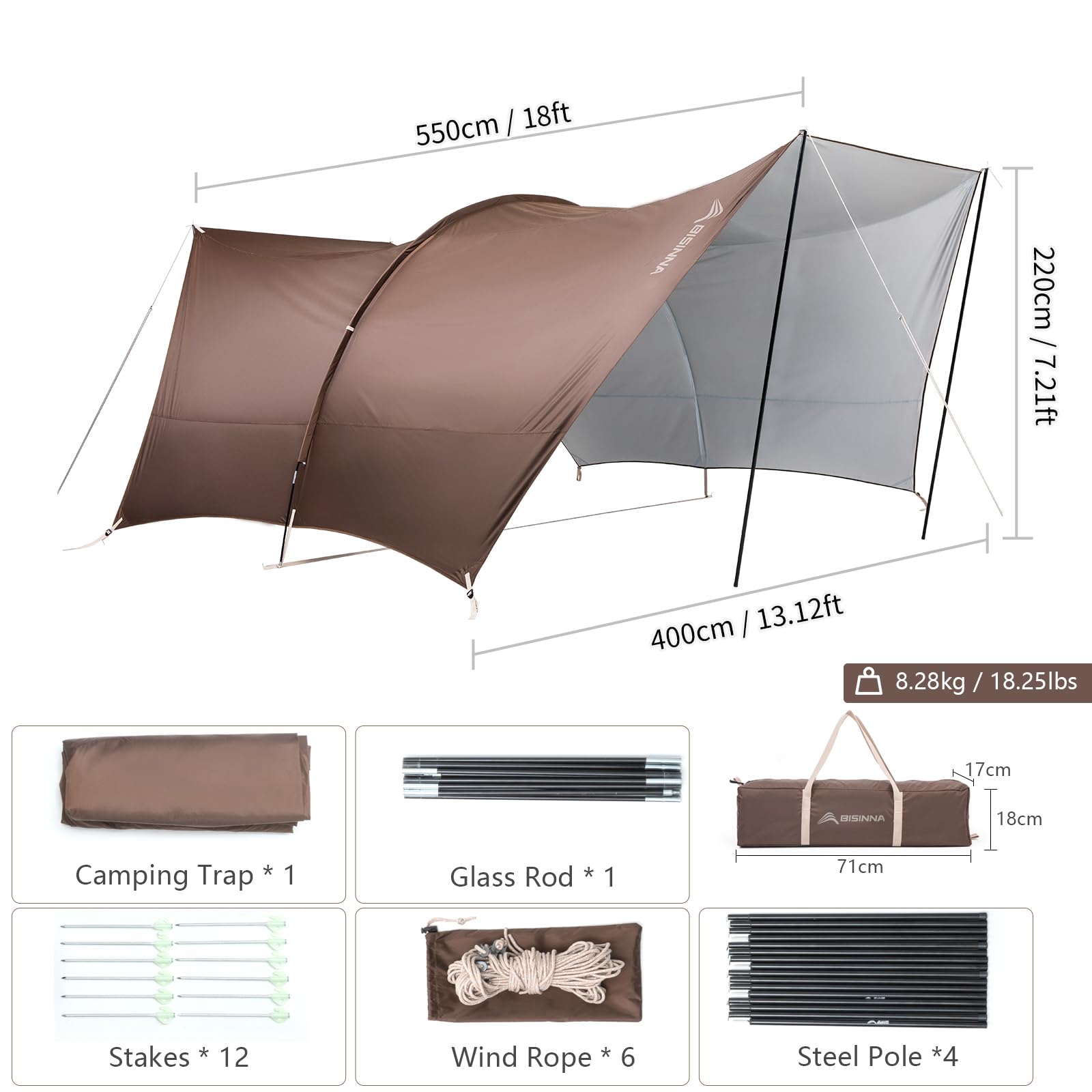 BISINNA Camping Tarp 18x13ft Car Awning Waterproof Hammock Rain Fly Sun Shade Rain Protection Canopy for Outdoor Beach Picnic