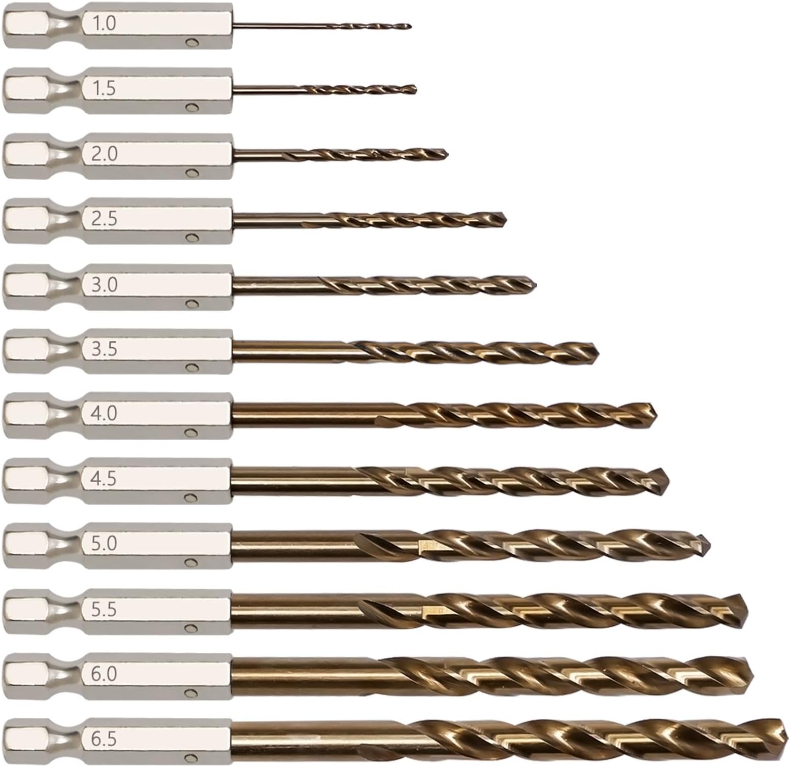 12 Pcs M42 HSS Cobalt Drill Bits with 1/4" Hex Shafts 1-6.5mm HSS Drill Bit Set M42-hss Metric Twist Drill Bit hss-Twist Drill Bit Set for Aluminum, Cast Iron,Copper, Metal,Stainless steel