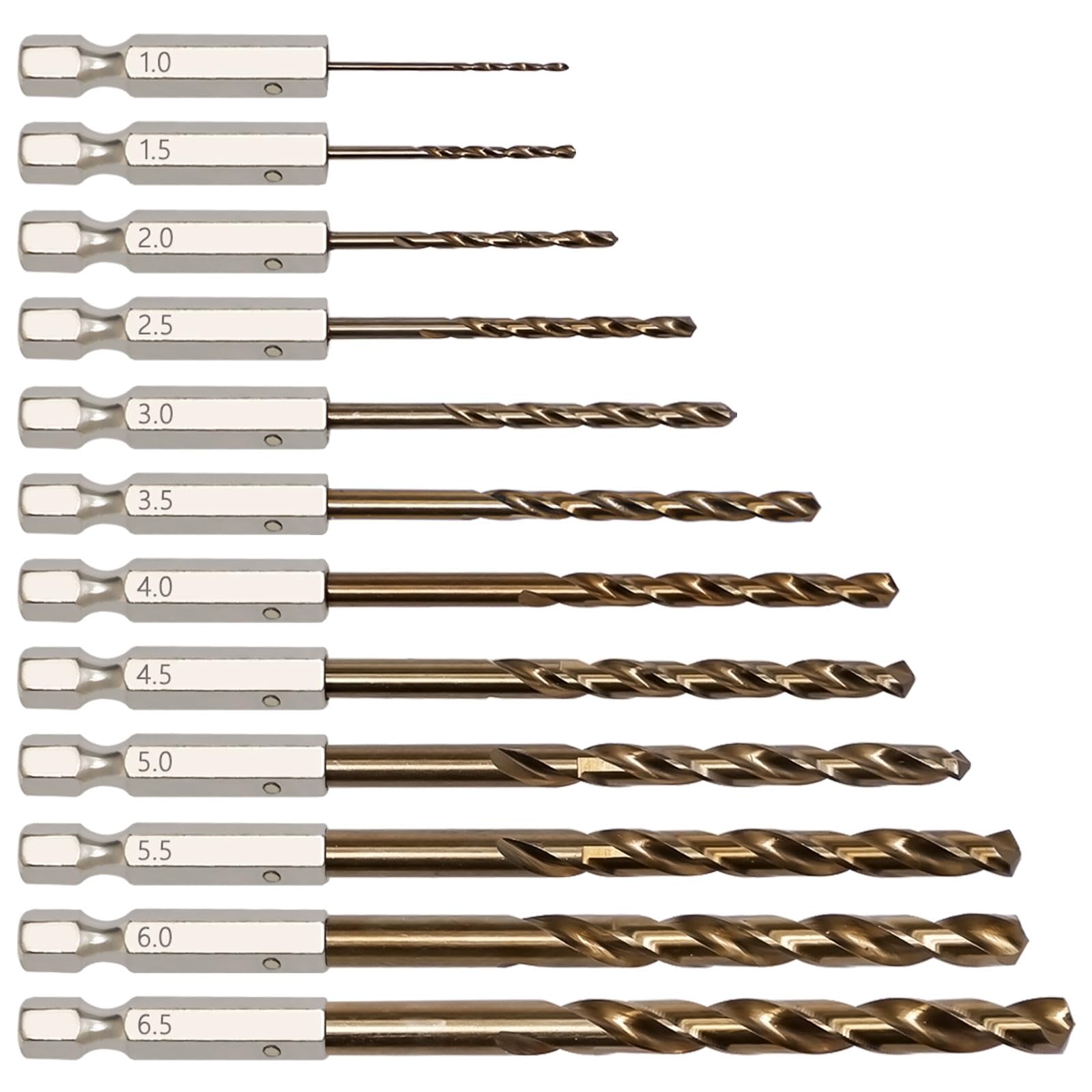 12 Pcs M42 HSS Cobalt Drill Bits with 1/4" Hex Shafts 1-6.5mm HSS Drill Bit Set M42-hss Metric Twist Drill Bit hss-Twist Drill Bit Set for Aluminum, Cast Iron,Copper, Metal,Stainless steel
