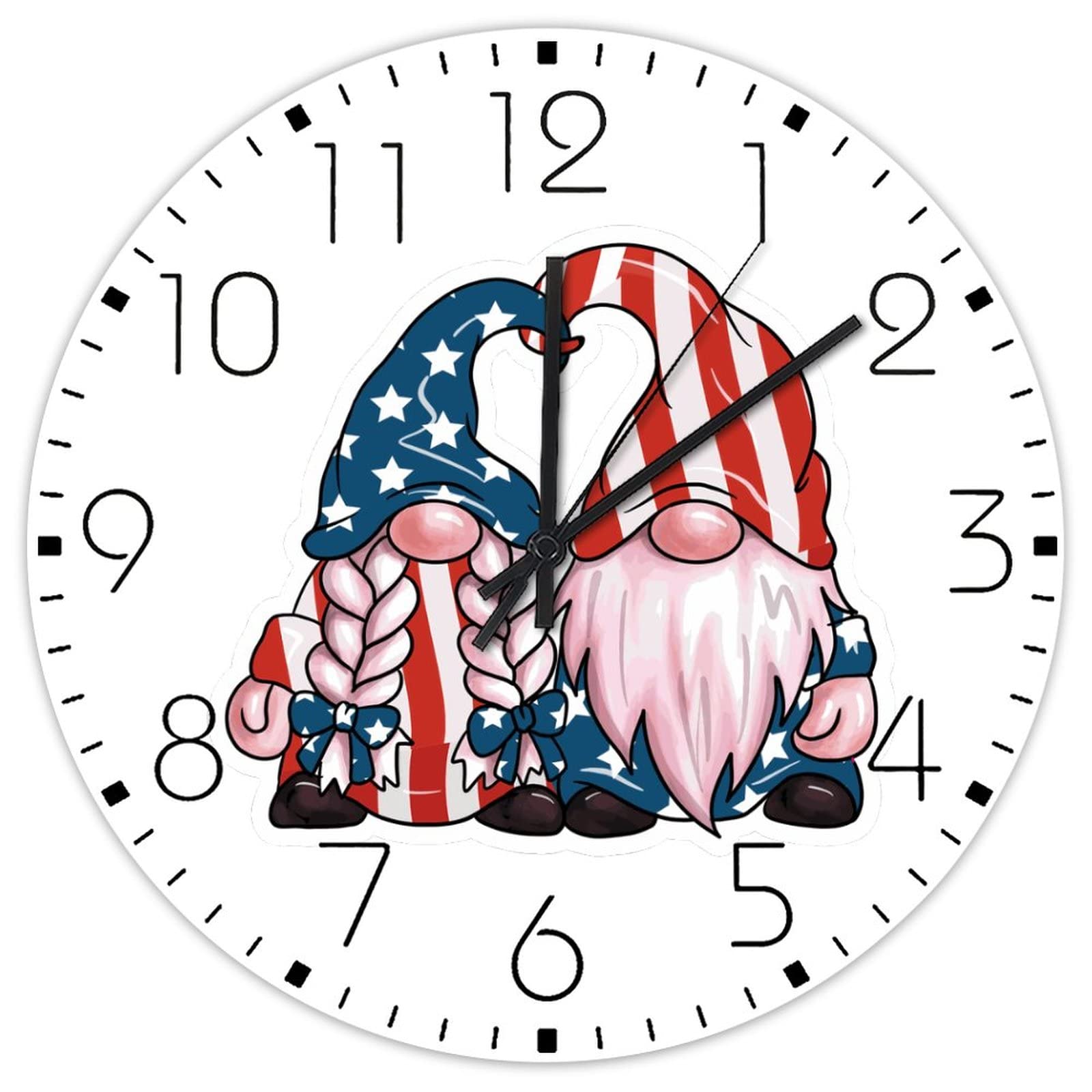 Horloge murale en bois analogique à piles motif 4 juillet diamètre 30,5 cm
