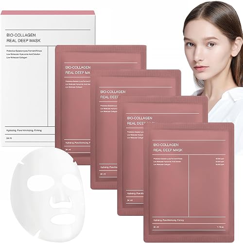 Collagen Mask,4 Pcs Collagen Face Mask,Deep Collagen Anti Wrinkle Lifting Mask,Bio Collagen Face Mask,Collagen Mask Overnight,Bio Collagen Face Mask Improves Wrinkles, and Brightens Skin Tone