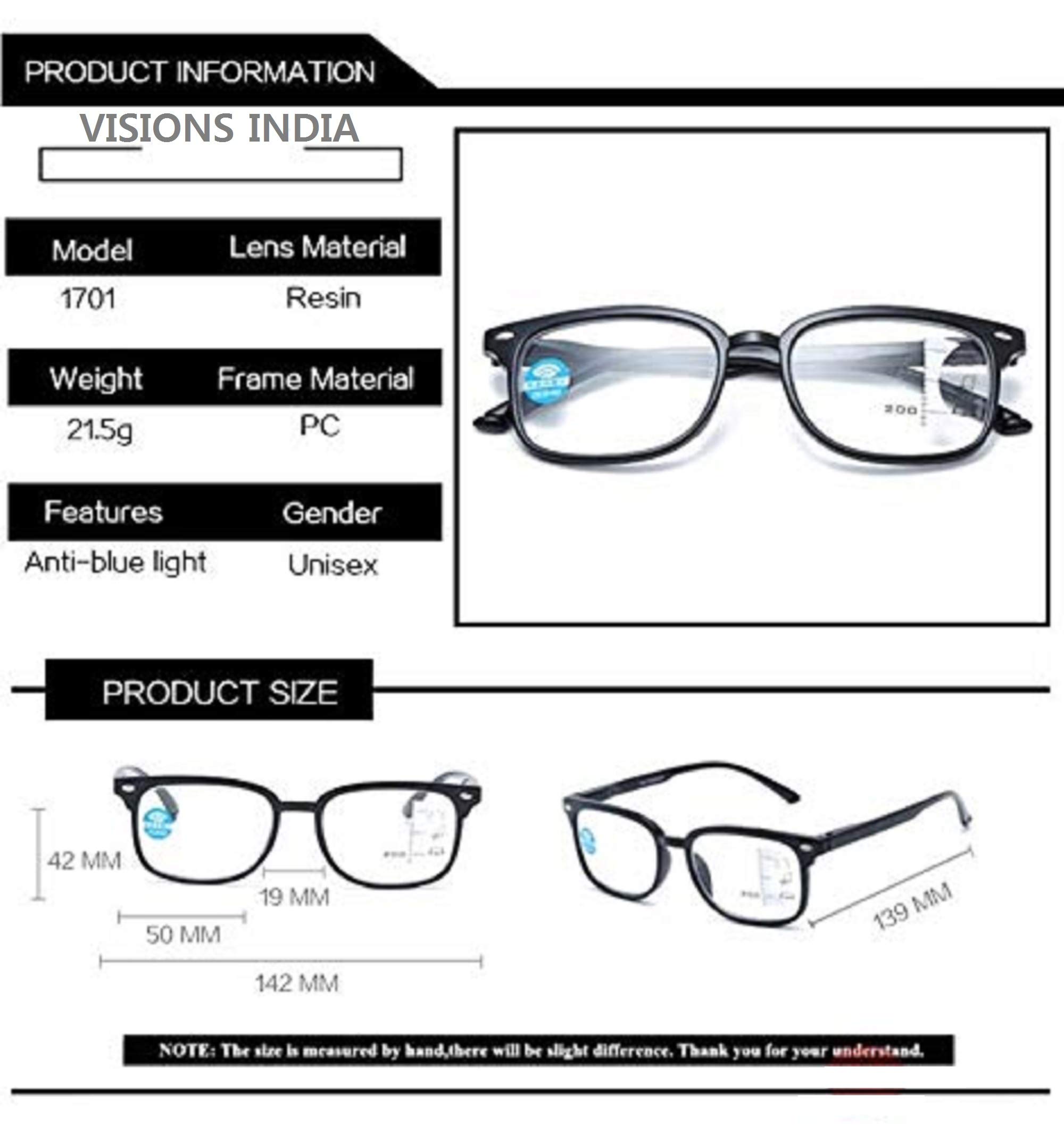 Visions India Anti Glare Blue Cut Multi Focus Progressive Reading Visions India Anti Glare Blue Cut Multi Focus Progressive Reading