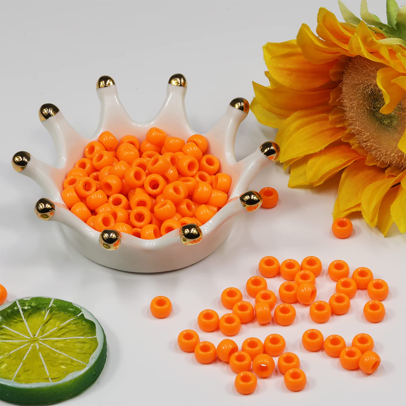 VOOMOLOVE 1000 PCS Orange 6x9mm Pony Beads for Bracelets Hair Braids, and Crafts - Plastic Hair Beads (Orange) - Image 2