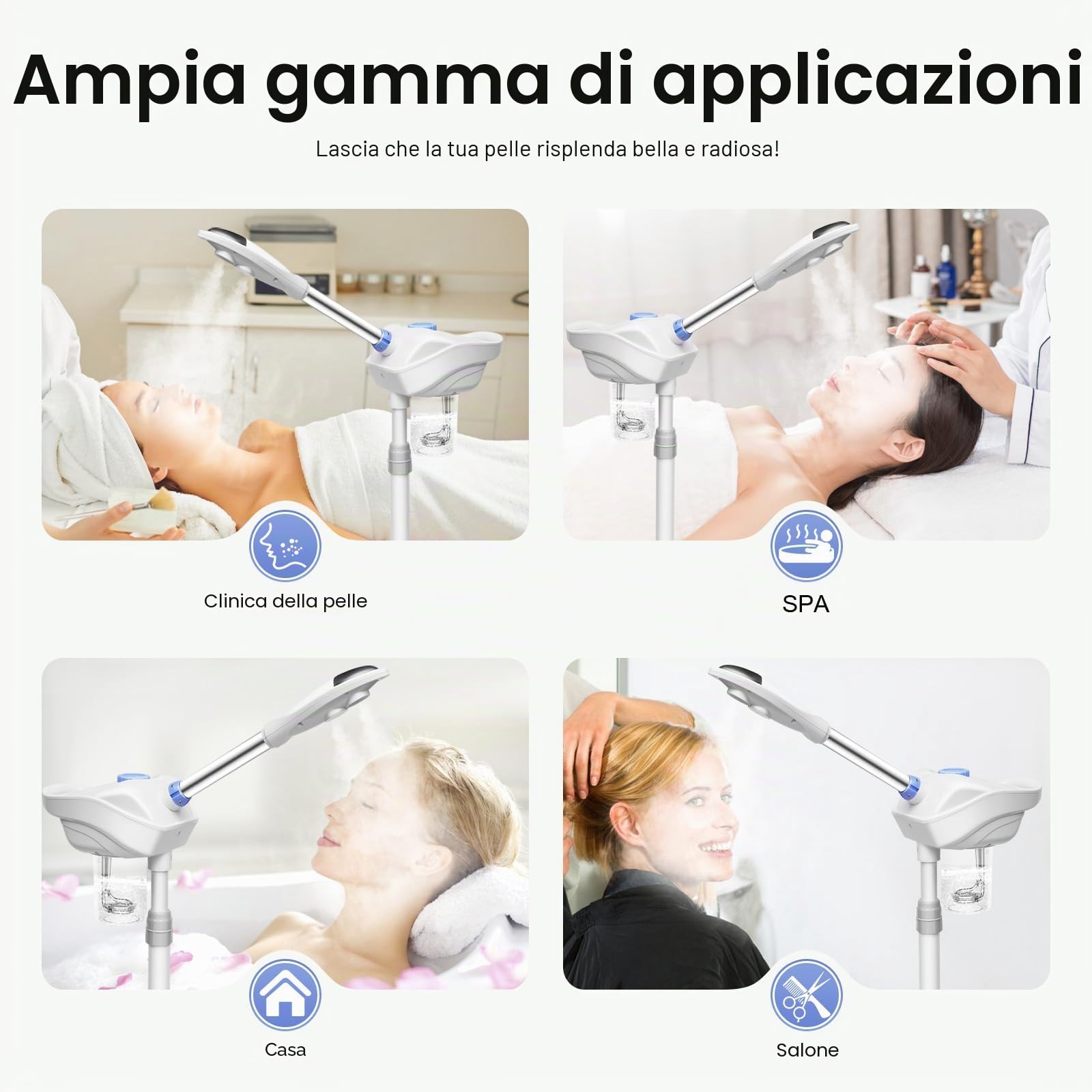 Spray viso vapozone professionale caldo/freddo da 750 W, vapore, sauna facciale, multifunzione con ugello rotante a 360 gradi, nanotecnologia, per salone di bellezza, spa domestica