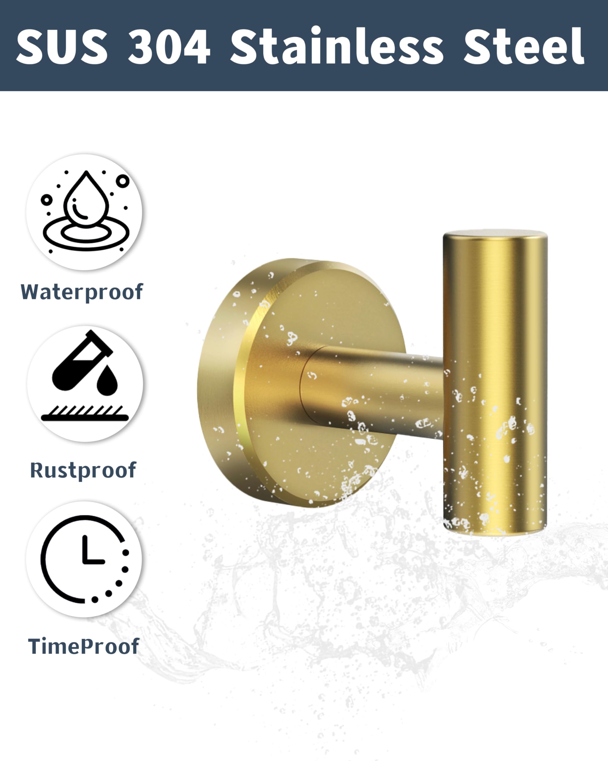 RARXTR Badezimmer-Handtuchhaken, Kleiderhaken für Küche, Garage, Wandmontage, 304 Edelstahl, robuster Türaufhänger, Schrank-Wandhaken für Hotel, Pool (gebürstetes Gold, 4 Stück)