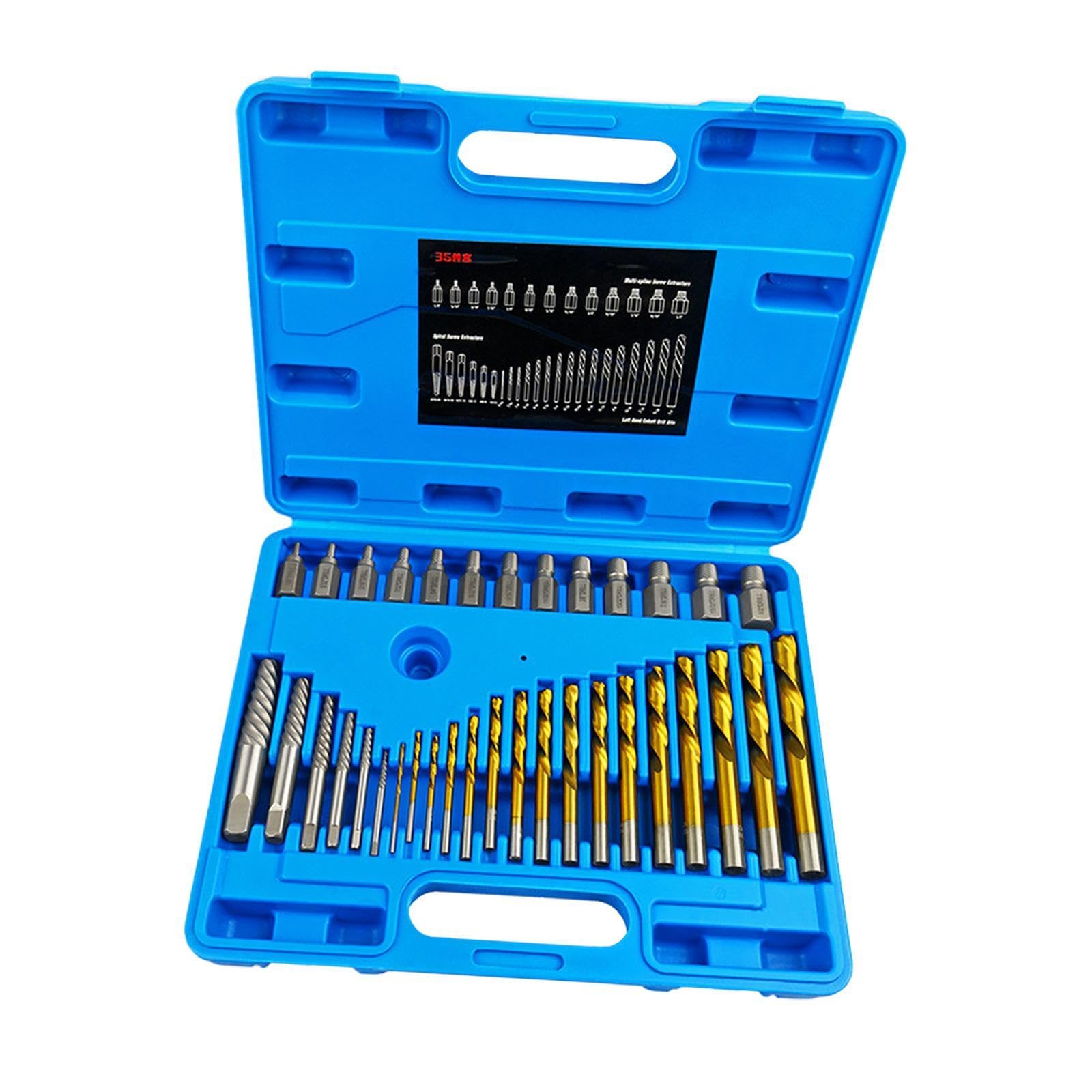 Jeu d'outils extracteur de vis - 35 pièces haute résistance avec étui de rangement pour vis et boulons endommagés, mécanisme d'inversion pratique pour une extraction facile