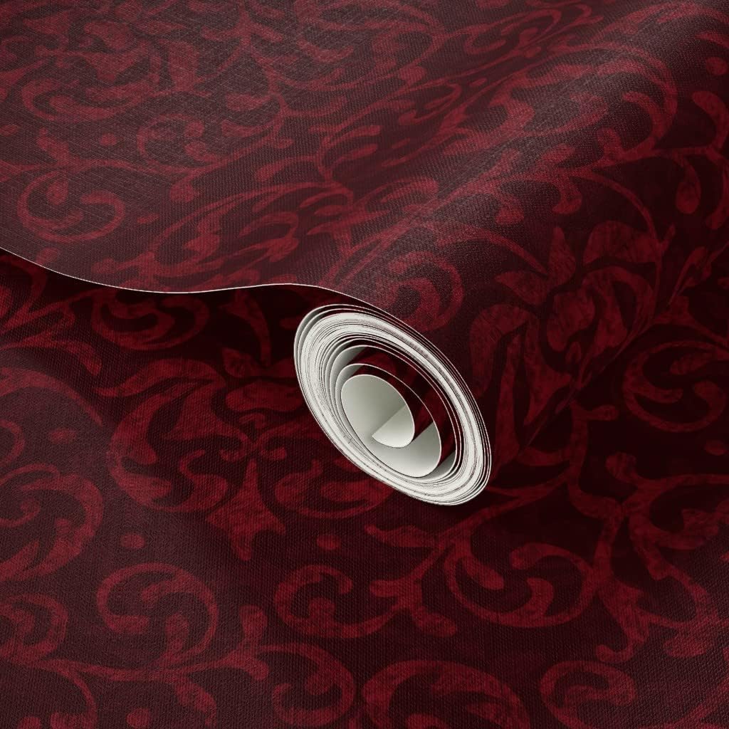 Peel & Stick Wallpaper 3ft x 2ft - Dark Victorian Elegant Burgundy Pre-Raphaelite Gothic Dark Red Custom Removable Wallpaper by Spoonflower