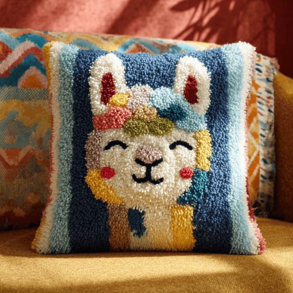 AxiangziK Latch Hook Pillow Kit for Adults,Alpaca 17X17In Latch Hook Kit for Pillow Cover with Instruction for Beginner Cross Stitch Sofa Cushion Cover with Crochet Yarn for Beginners and Home Decor