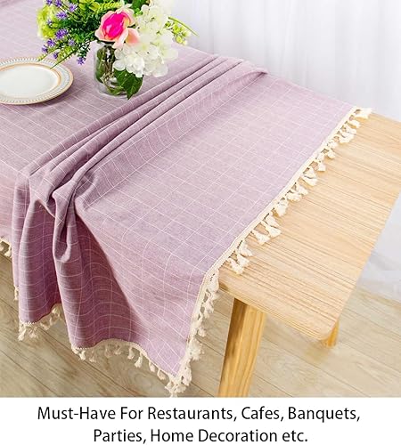 Miniatura 10 de ShinyBeauty Mantel redondo de lino de algodón, sin arrugas, a prueba de polvo, lavable, mantel de mesa de lino de 55 pulgadas, mantel de bordado