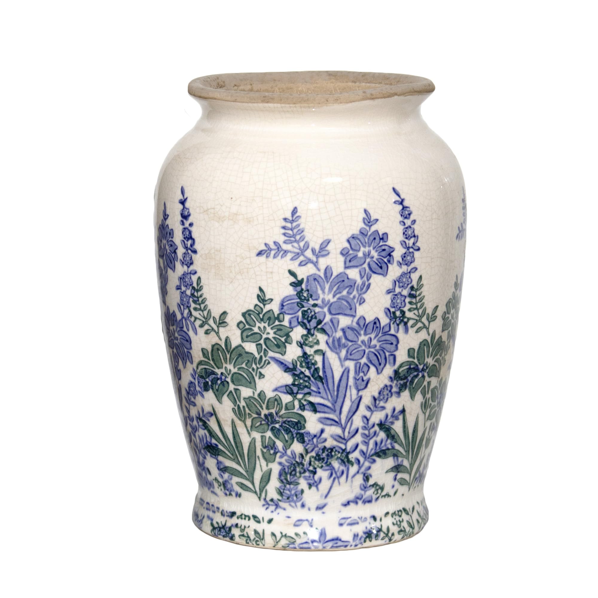 Darthome Blue Indigo Garden Traditional Vase 14.5X21x14.5cm Flower Crackle Ceramic Decoration Urn Pot