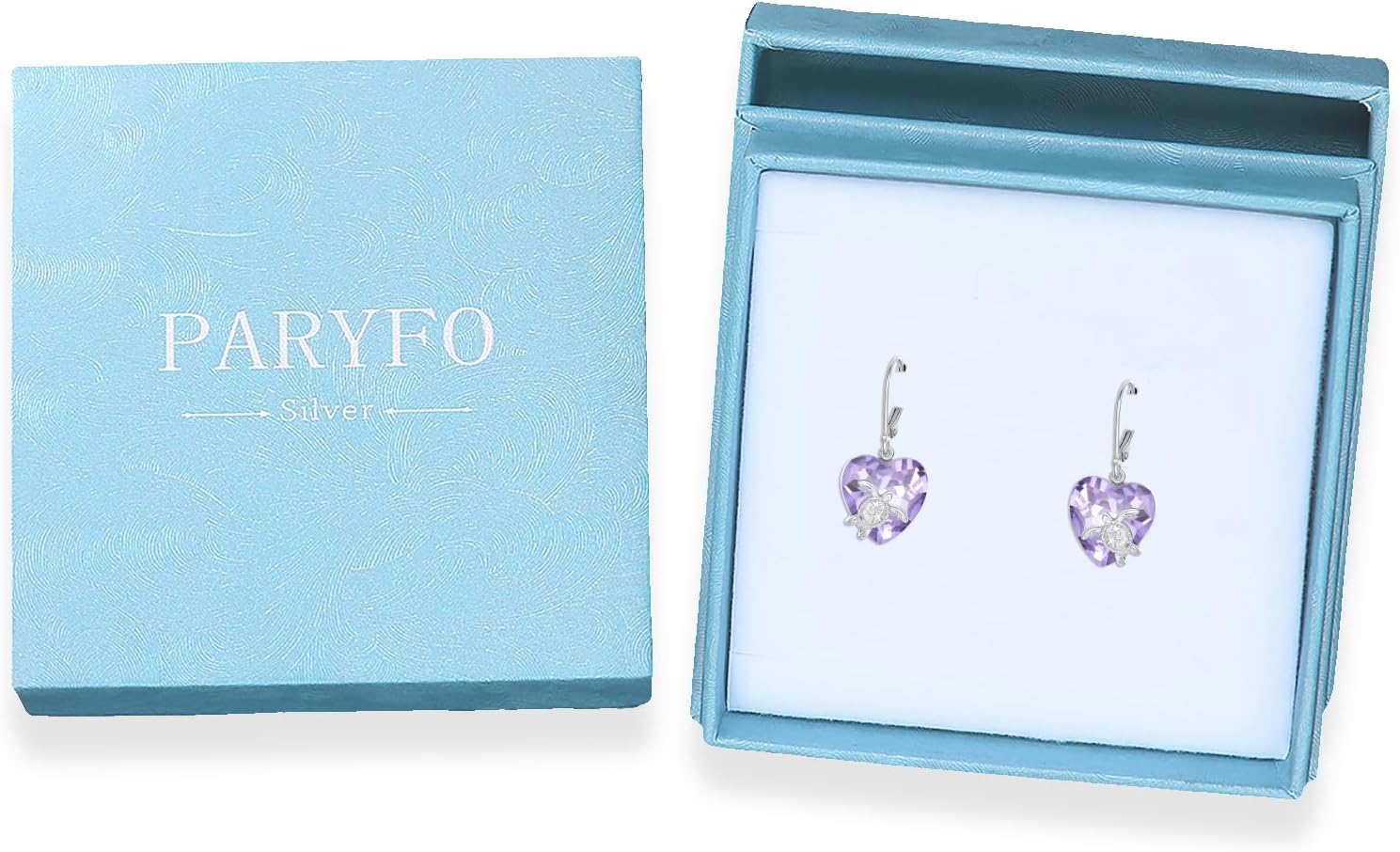 Turtle Earrings for Women Sister 925 Sterling Silver Sea Turtle Dangle Drop Leverback Earrings with Heart Shaped Purple Crystal Animal Ocean Beach Jewelry Gifts for Turtle Lover - Image 9
