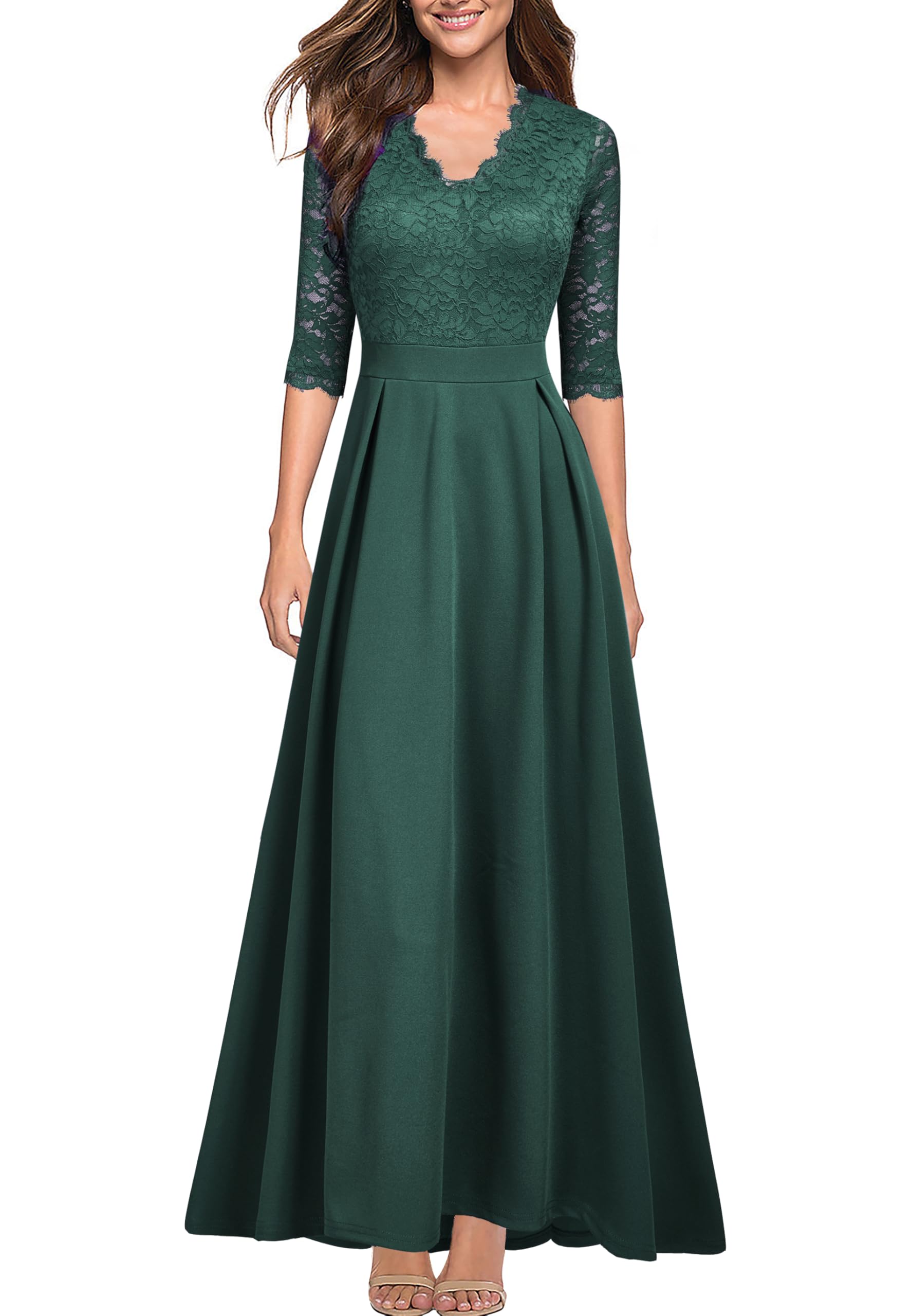 Women's V Neck Lace Vintage Dress