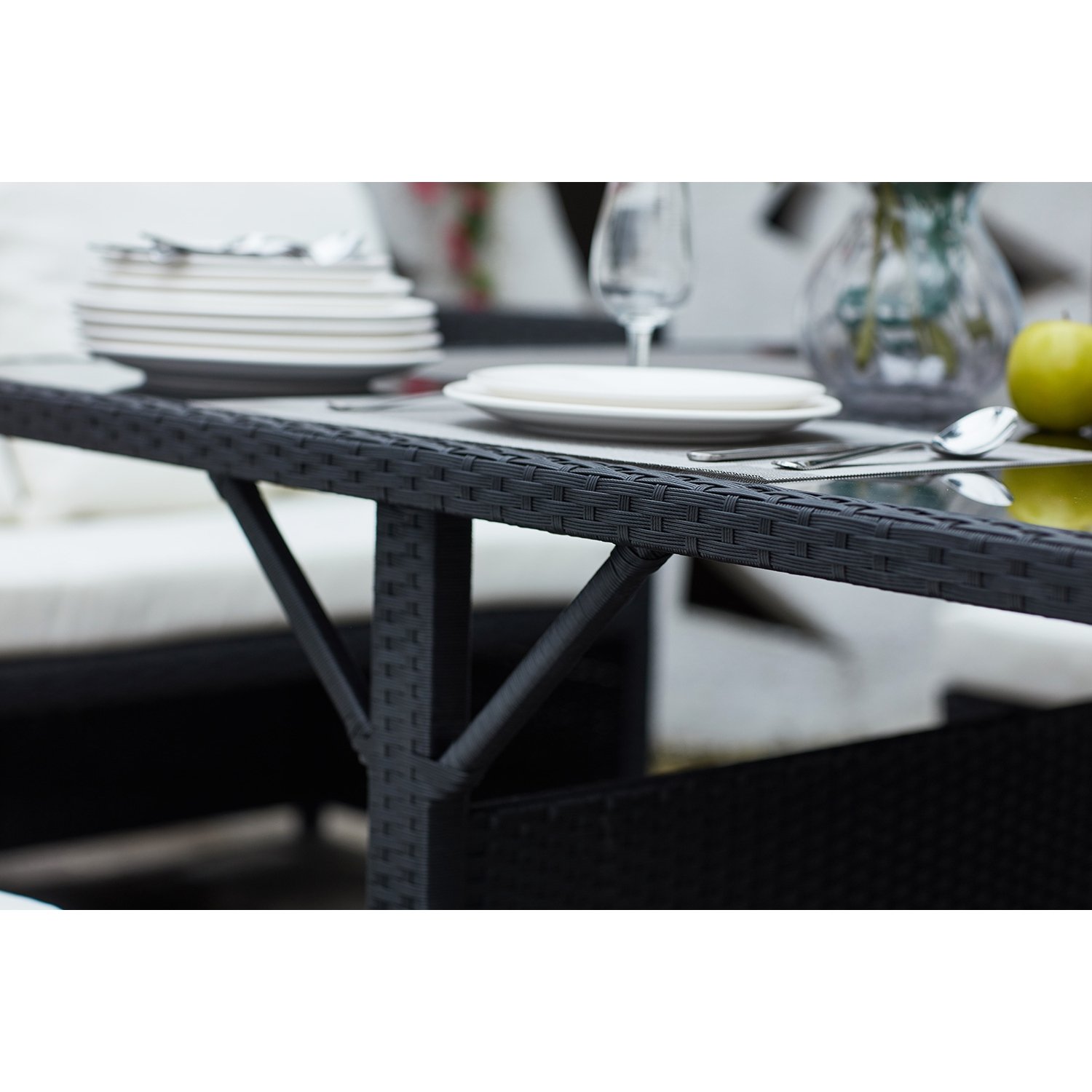 Concept-Usine | Numea Negro/Color Blanco: Salón de Jardín encastrable de Resina Trenzada 8 Personas