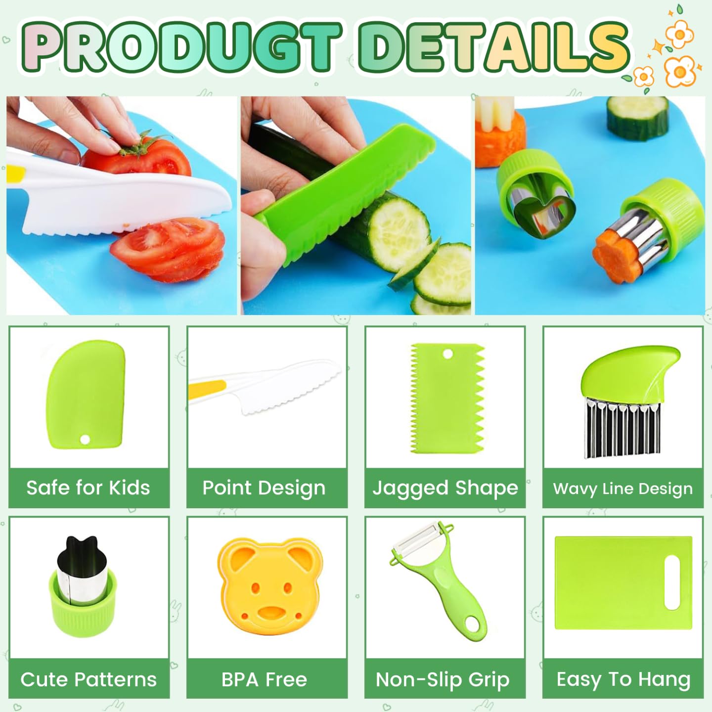Juego de Utensilios de Cocina 28 Piezas, Cuchillos Montessori Seguros para Niños, Utensilios BLW sin BPA, Cortador de Frutas y Verduras, Cocinita Infantil Educativa, Regalo Ideal para Niños de 2-6 Año