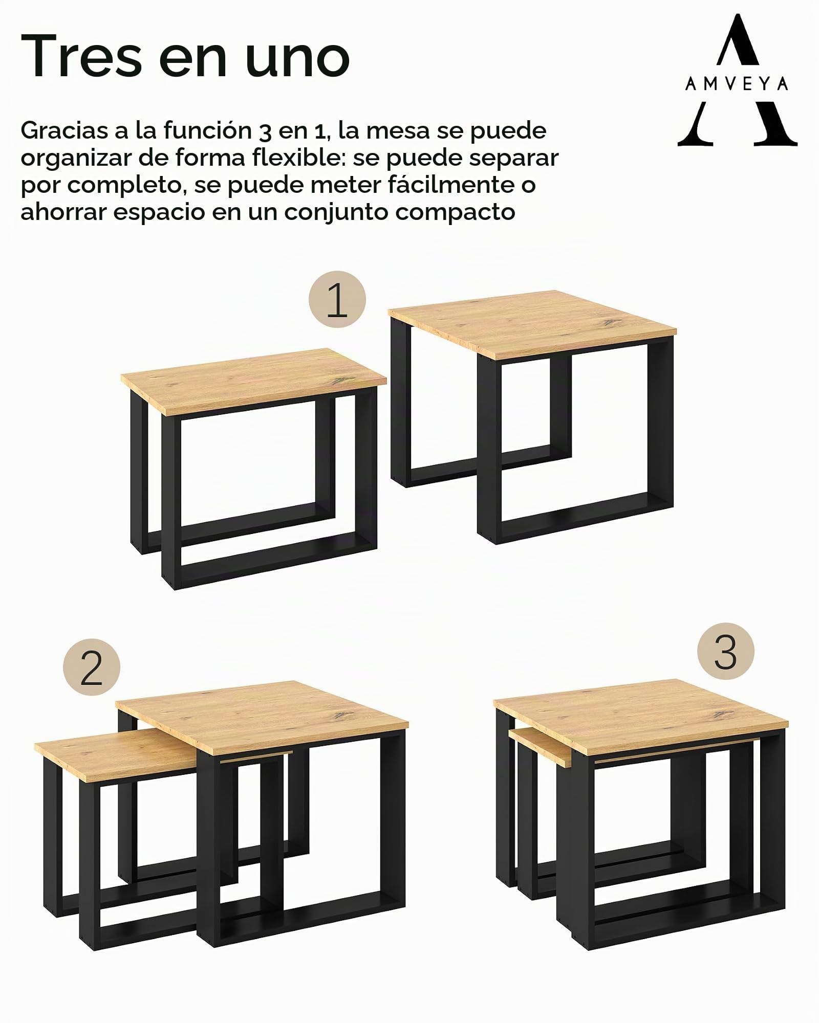 Mesa de Centro 2 Unidades Set Mesas Auxiliares con Estante para Salón Sofá Muebles de Salón