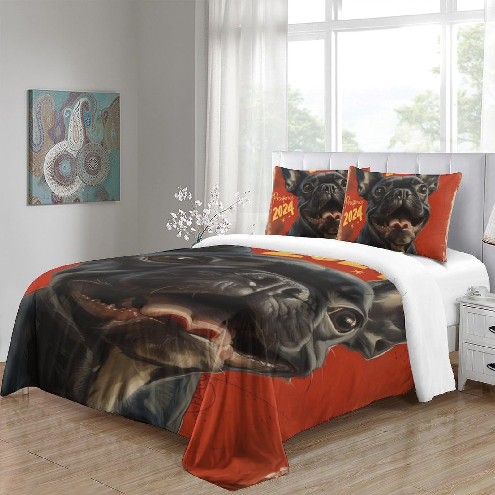 Stampato in 3D BullLuna francese Copertina Stampata Microfibra Disegnata Biancheria Da Letto Ipoallergenico Set 3 Pezzi,Double（200x200cm）, Per Ragazzi Adulti