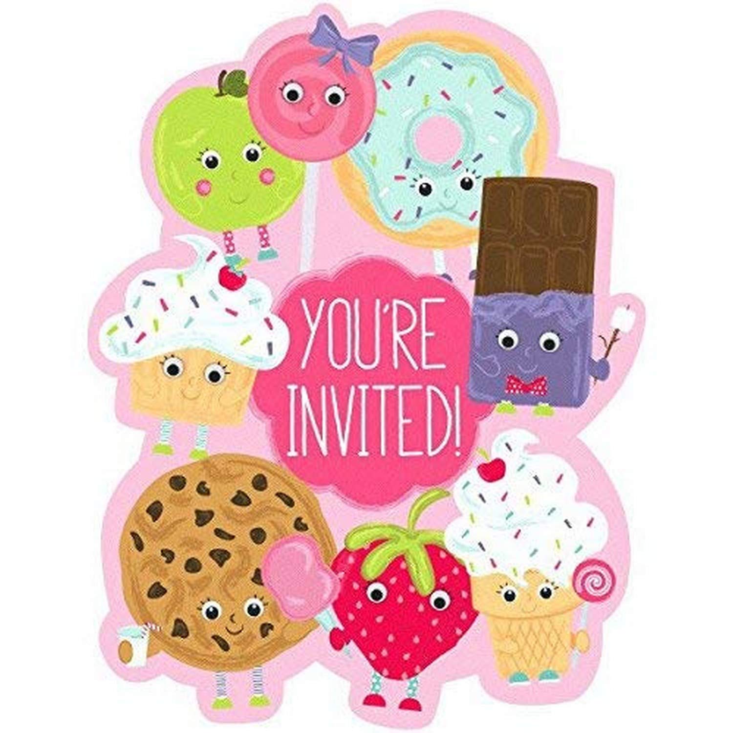 amscan 490152 Carte d'invitation Motif Personnages de Dessert Multicolore