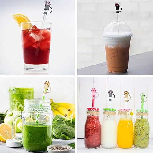 Miniatura 6 de 6 fundas de paja para popote de 0.394 pulgadas (0.394 in), tapas de silicona compatibles con Stanley, tapones de paja de pata de gato, protectores