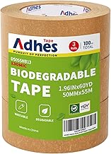 ADHES Kraft Packaging Tape, 50mm x 55m x 3rolls, Solvent-free and Recyclable Eco Friendly Paper Tape for Sealing, Shipping, Moving
