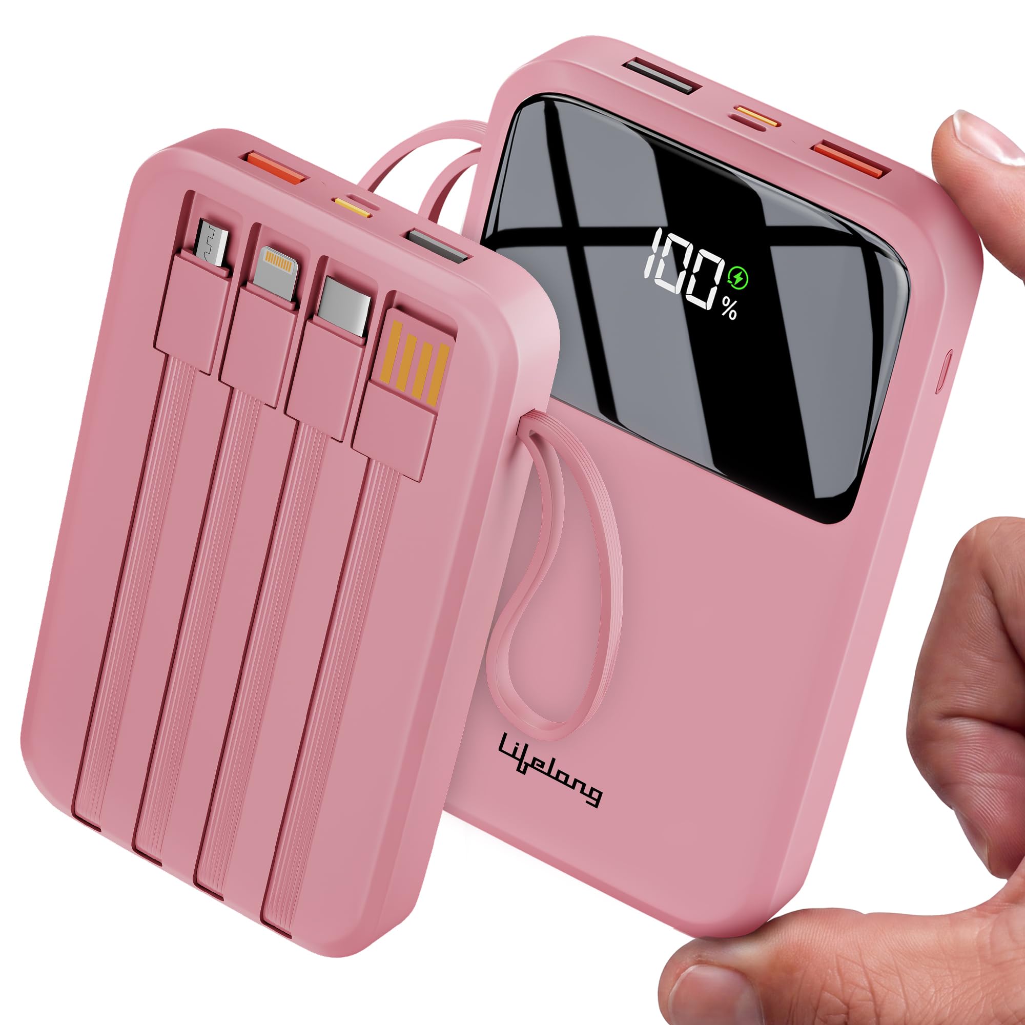 Lifelong Electronics 20000mAh 22.5W Fast Charging Power Bank | 4 Cables Attached – Type A + Type B + Type C + Lightning | for New & Old Devices | 4 Ports Available Too | Small Pocket Size Powerbank — Amazon image 20