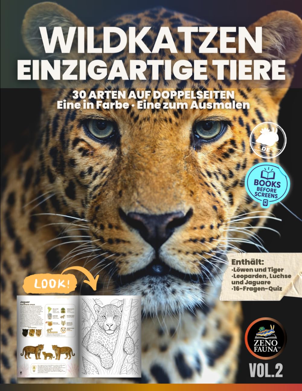 Wildkatzen Einzigartig: 30 Wildkatzenarten im Doppelseitenformat – Eine Seite in Farbe, eine zum Ausmalen (Einzigartige Tiere)