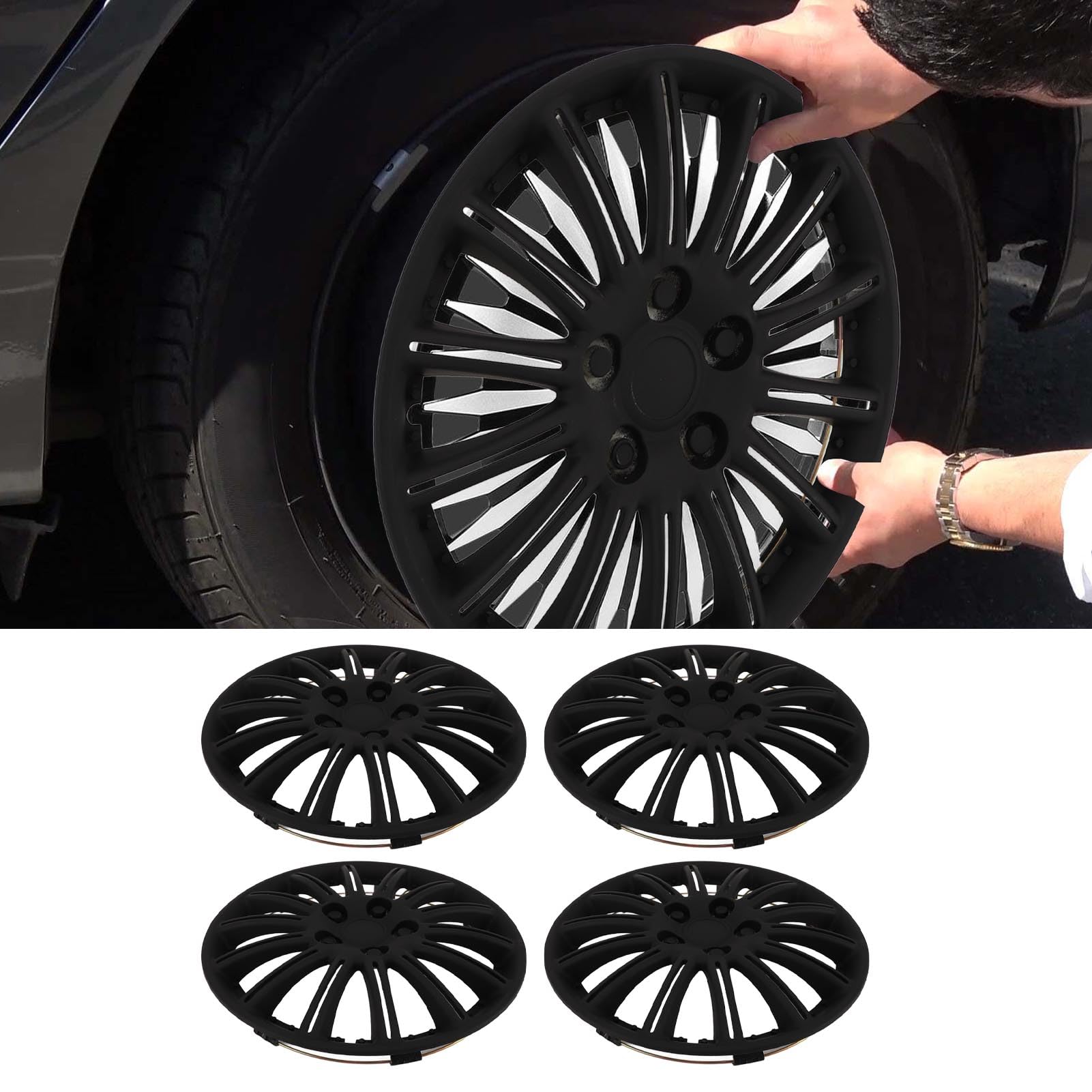 Enjoliveurs de Roue, 4 Pièces Enjoliveurs de Jantes de 13 Pouces, élégants, Durables, Robustes, Protection Puissante, Noirs pour la Plupart des Voitures, Camions
