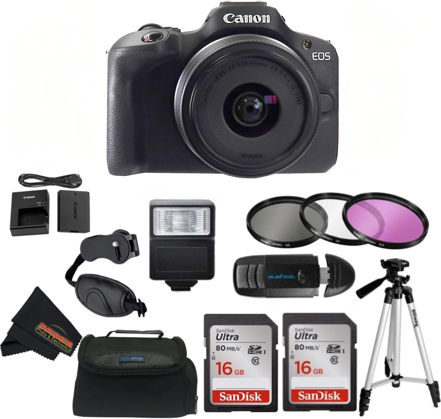 Canon EOS R100 RF-S18-45mm F4.5-6.3 is STM Lens Kit with Sunshine Photo Professional Accessories Bundle (Renewed)