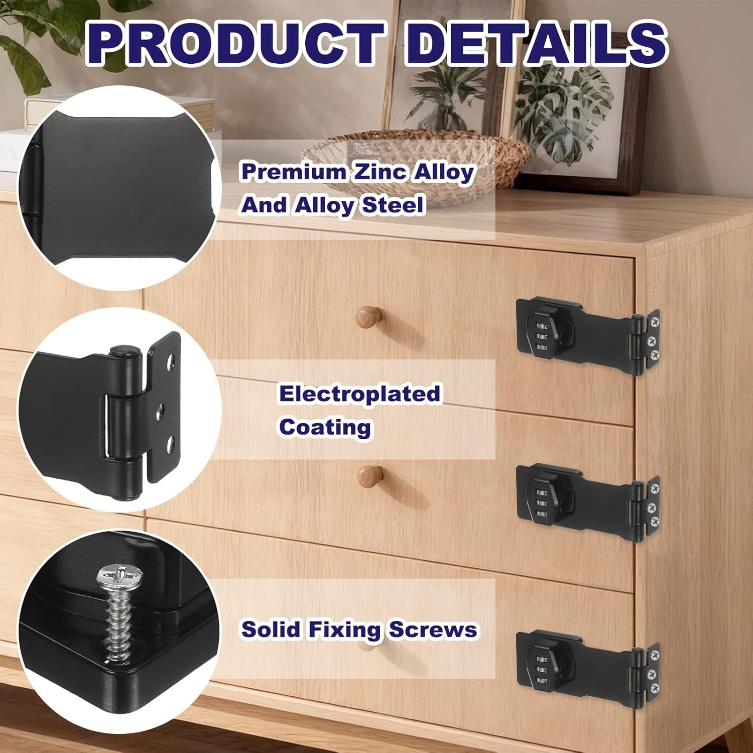 2 Pcs Keyless Cabinet Lock with Combination Code (4 Inch) - 3-Digit Password Hasp Latch Lock Mechanical Password Rotary Hasp, for Drawer Closet Cupboard Fence Bathroom Door, Black