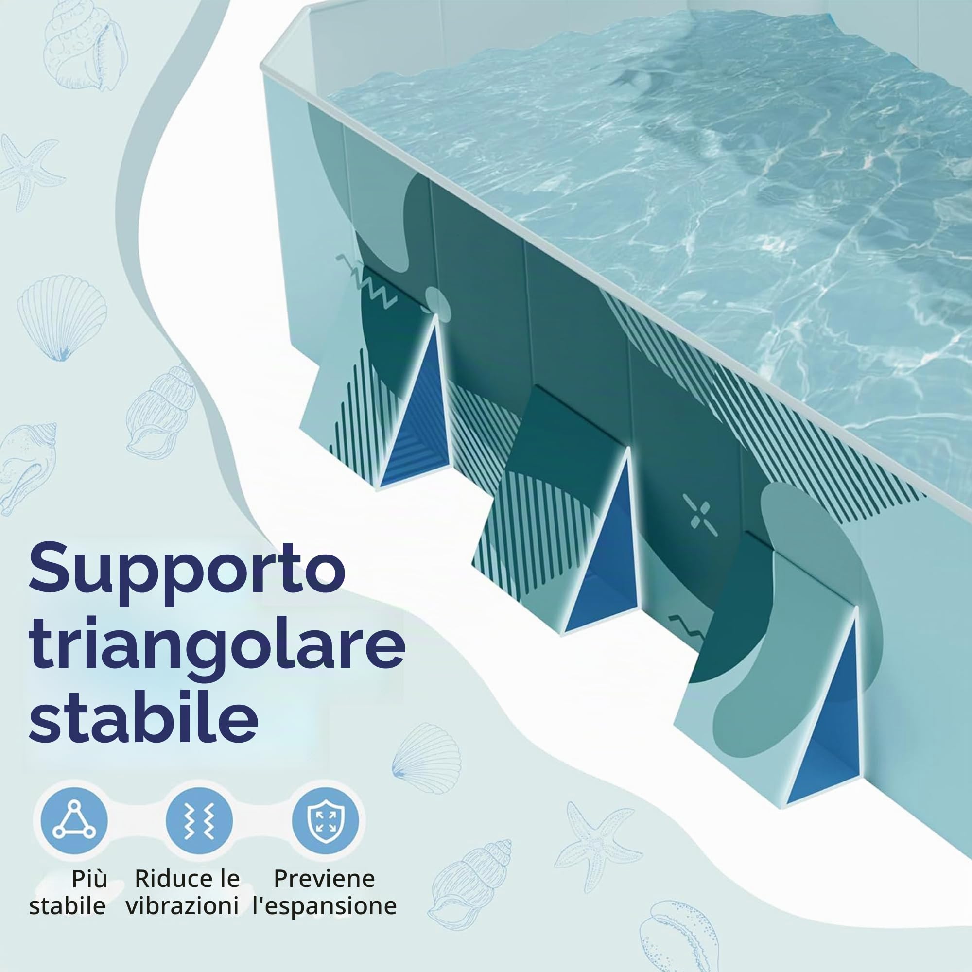 Piscina pieghevole per adulti, non gonfiabile, rettangolare, con guscio in plastica rigida per divertimento in famiglia, uso esterno in cortile