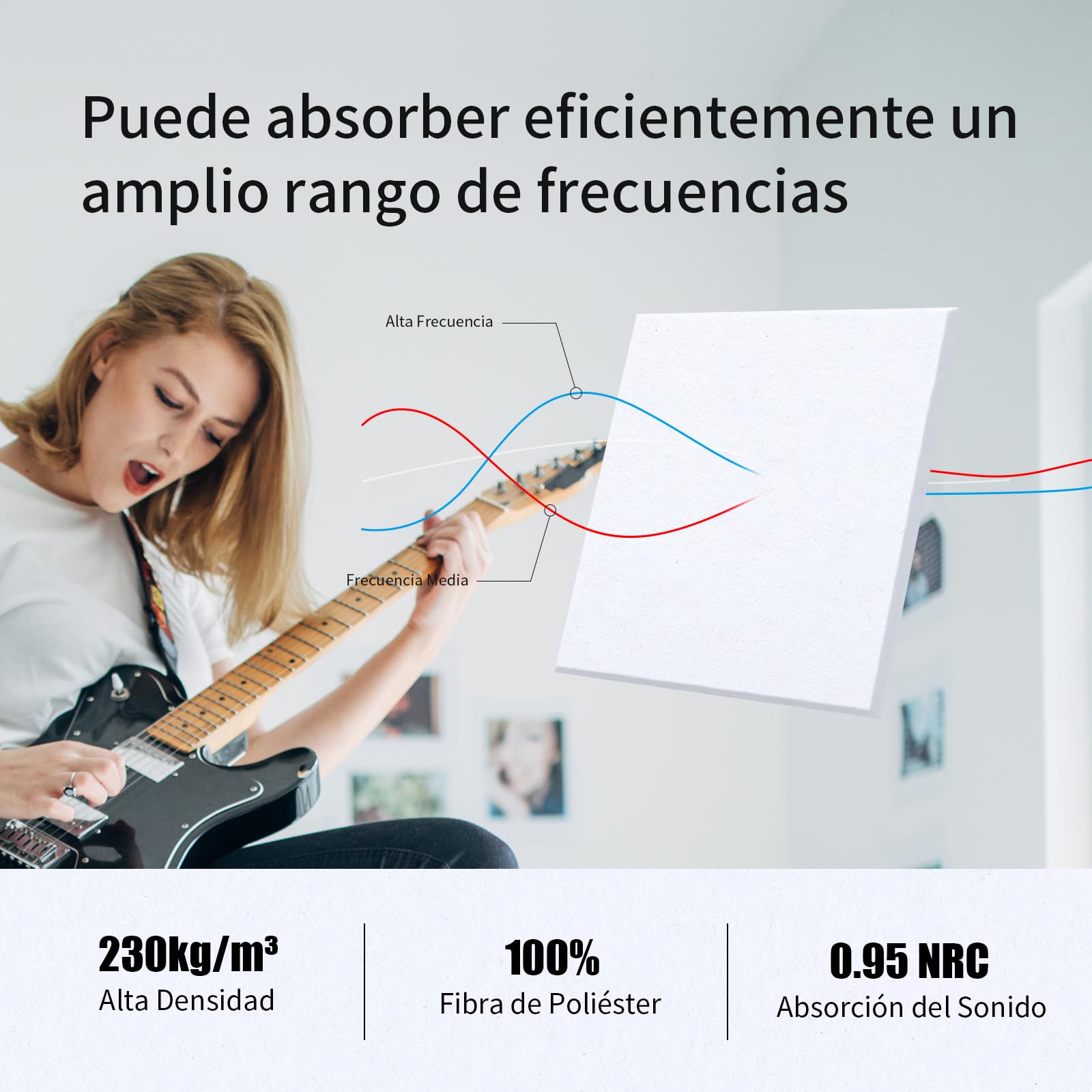 36 pieza Paneles Acústicos Cuadrados autoadhesivos | Aislamiento acústico eficaz alta densidad (230kg/m³) NRC 0.95 cubre 3,24m² Perfectos para paredes y puertas,sala de juegos,Porcelana blanca