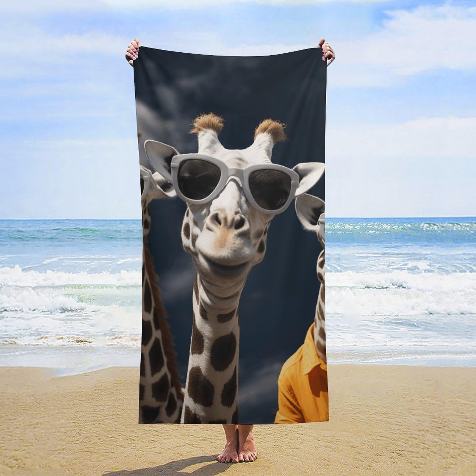NTVOWPZO Three Giraffes Wearing Sunglasses Beach Towel Oversized Microfiber Bath Towels Lightweight Sand Proof Beach Towels Absorbent Pool Towels for Swimming Yoga Bathroom Towel 31.5" X 63"