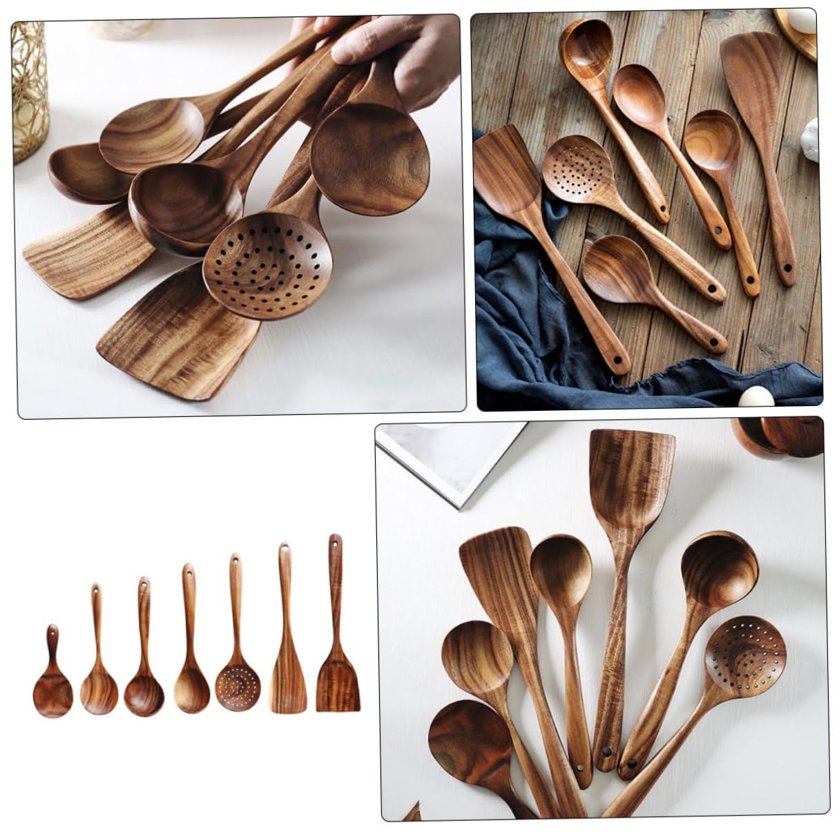 Alipis Utensili Cucina in Legno di Acacia con Cucchiai e Mestoli Manico lungo Superficie Liscia e Ergonomica per Uso Professionale e Casalingo per Cucinare senza Graffi su Pentole