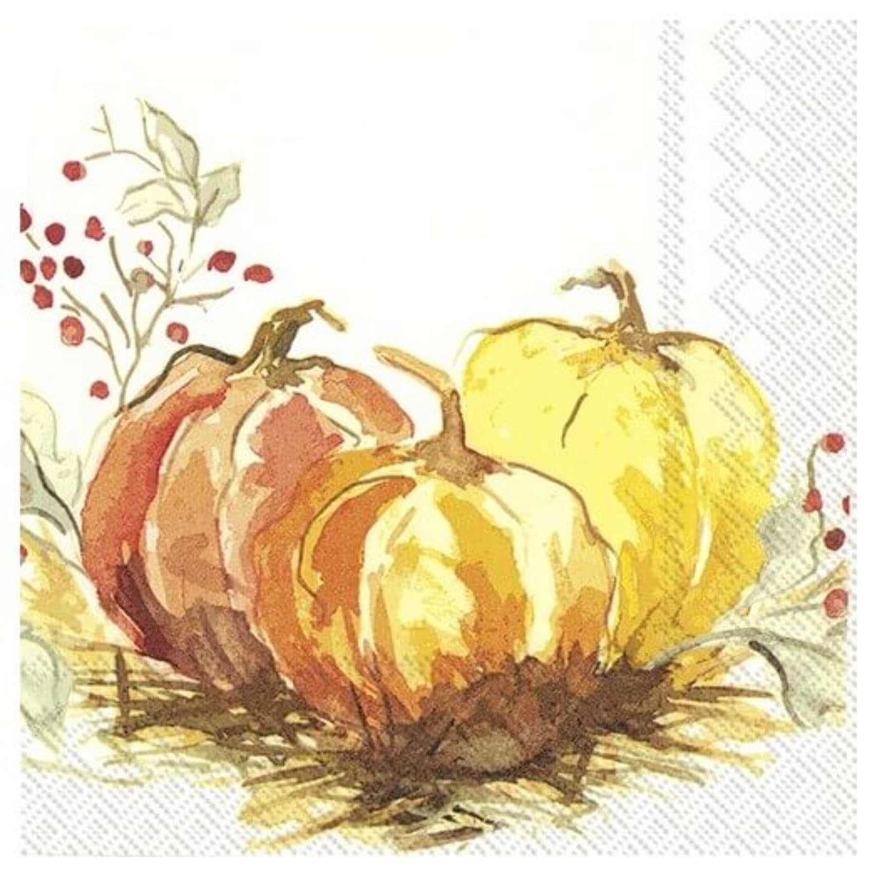 Set of 2 Individual Decoupage Paper Party Napkin Pumpkins Watercolor Autumn Watercolor Decor Luncheon Napkins for a Birthday Holiday, Wedding, Cocktail Party