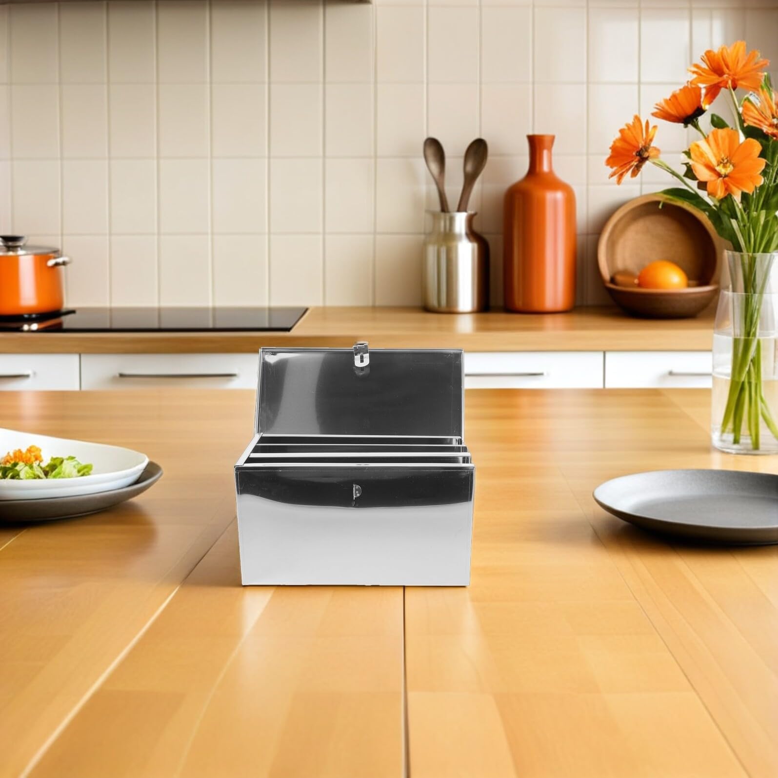 Healeved Caja de Almacenamiento Cierre Seguro Acero Inoxidable Plateado 3 Ranuras Resistentes y Protección Infantil para Cuchillos de Cocina para Uso Profesional en Restaurantes