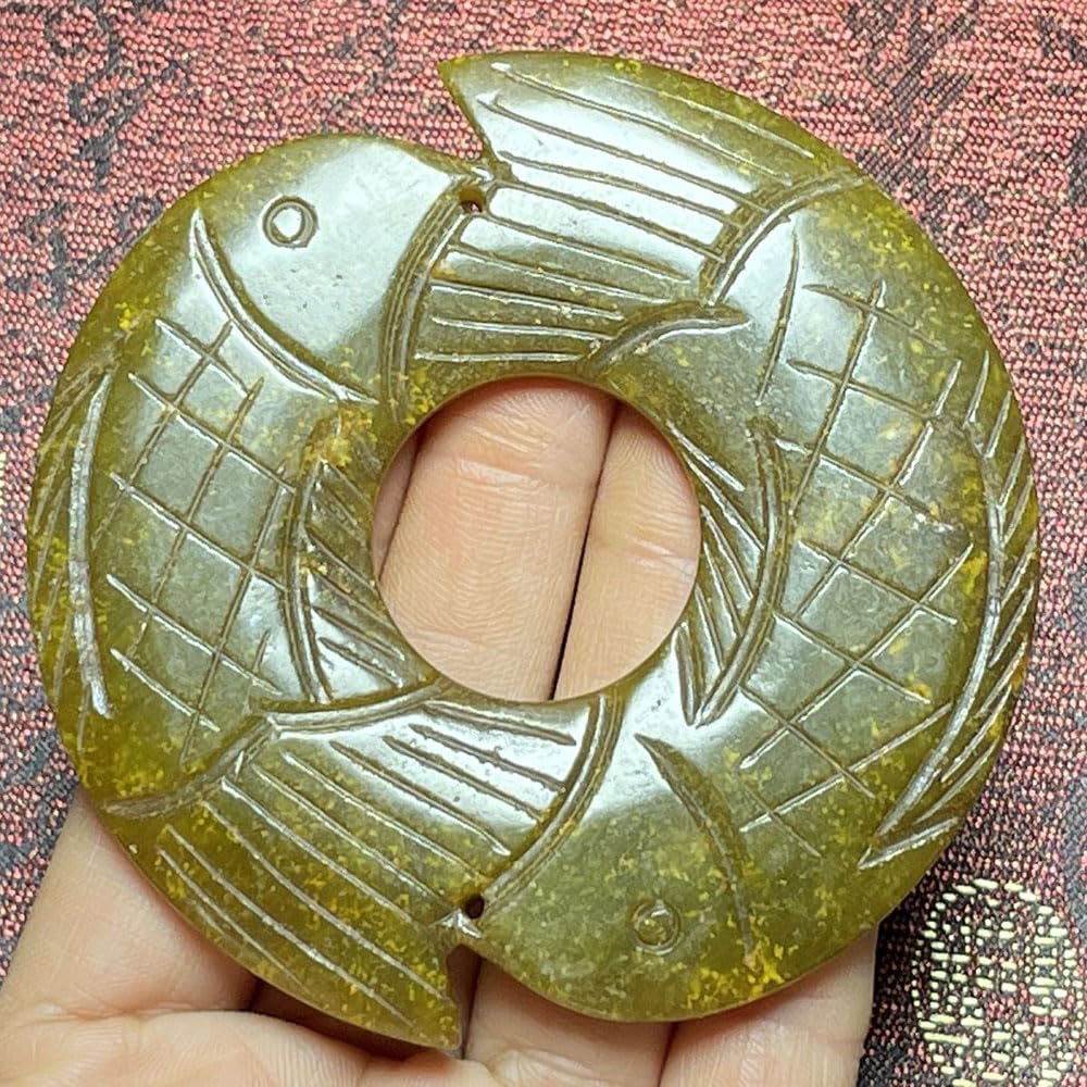 Colección de adornos colgantes de piedra de jade antigua, objetos antiguos, peces dobles