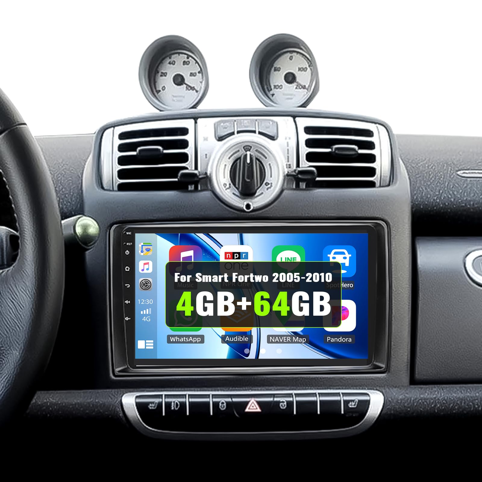 SIXWIN 4+64G Android 15 Autoradio per Mercedes Benz Smart Fortwo 451 2005-2010 con CarPlay/Android/Mirror Link,9" HD TouchScreen Schermo con Navigatore WiFi Bluetooth 5.0 RDS FM Comandi al Volante