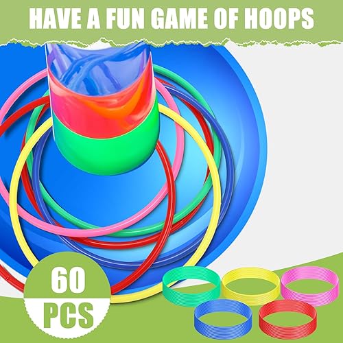 Miniatura 4 de Wettarn 60 anillos de plástico grandes para lanzar anillos de carnaval multicolor para niños, juegos de práctica de velocidad y agilidad, juegos de