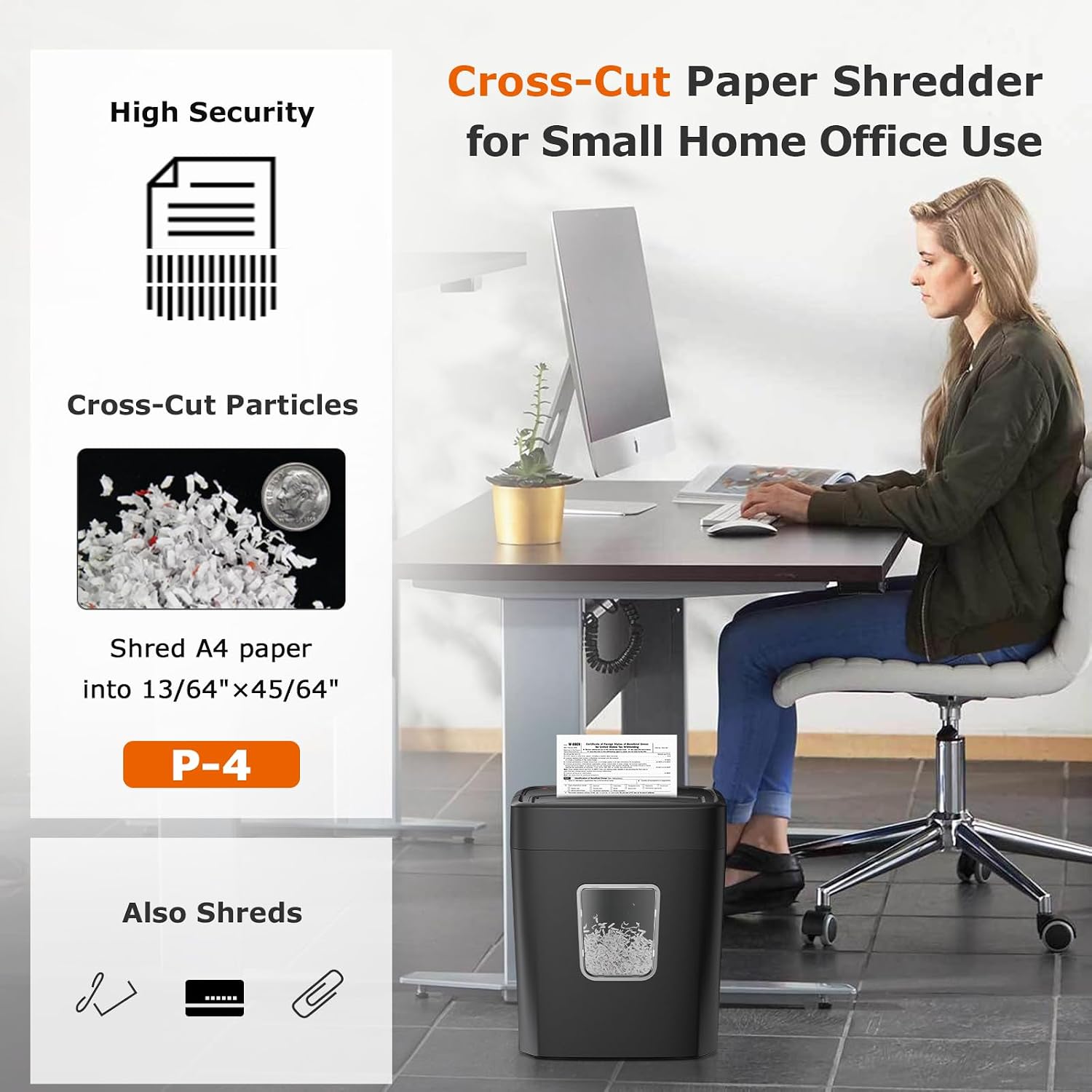 Trituradora de Papel Bonsaii 9 Hojas Corte Cruzado P-4 para Casa Oficina y Tarjetas 3