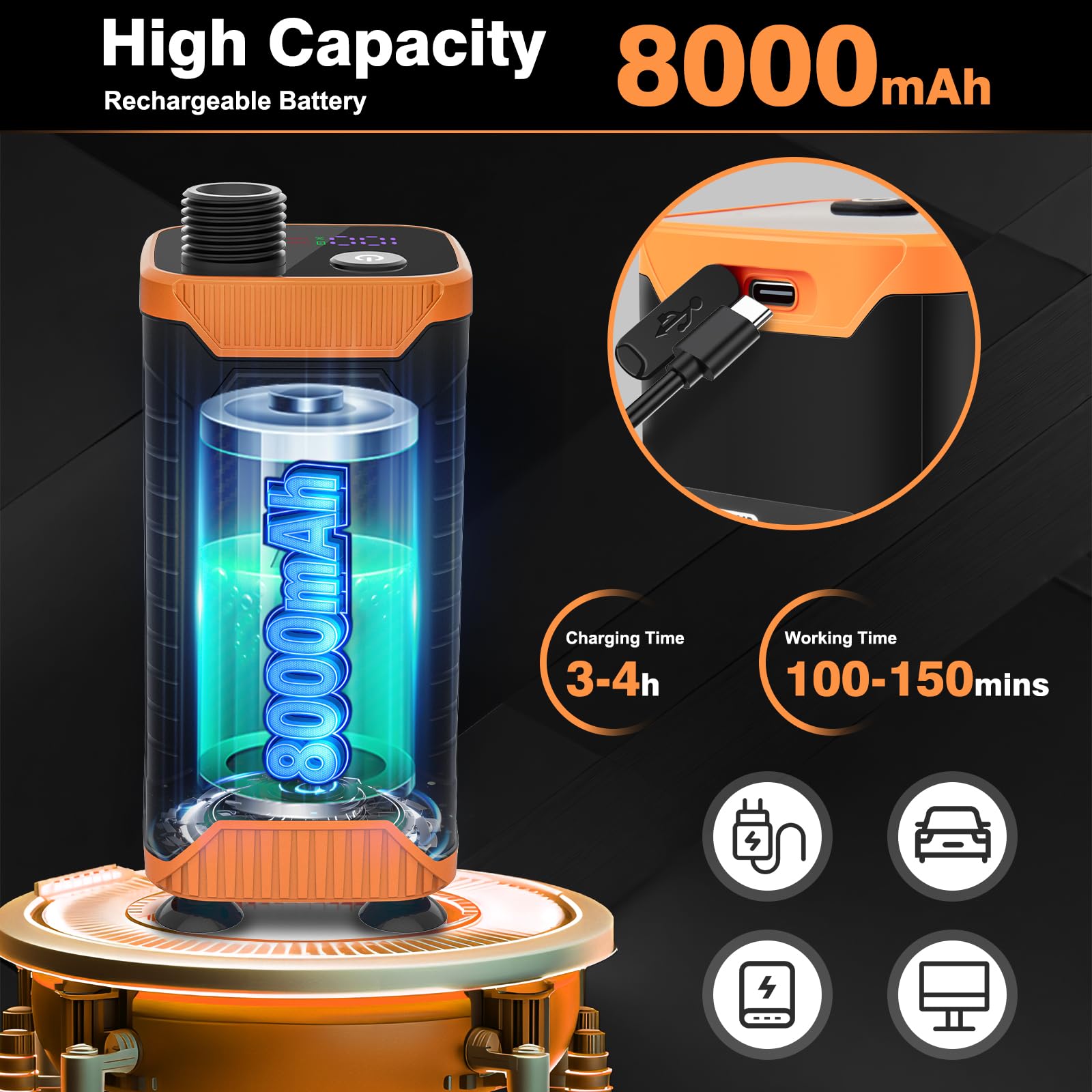 Uplayteck Ducha Portátil con Bomba, 8000mAh Ducha de Camping Portatil Recargable con IPX8 Impermeabilización y con Pantalla Temperatura, Set de Ducha Electrica para Acampar, Viajes y Playa - 3