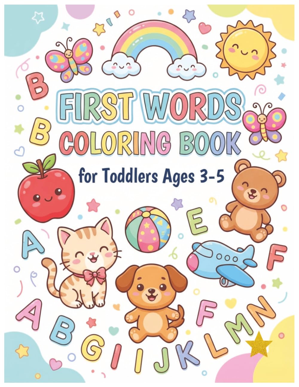 First Words Coloring Book for Toddlers Ages 3–5: Early Vocabulary, Preschool Learning, Sight Word Practice, Kindergarten Readiness for Boys and Girls