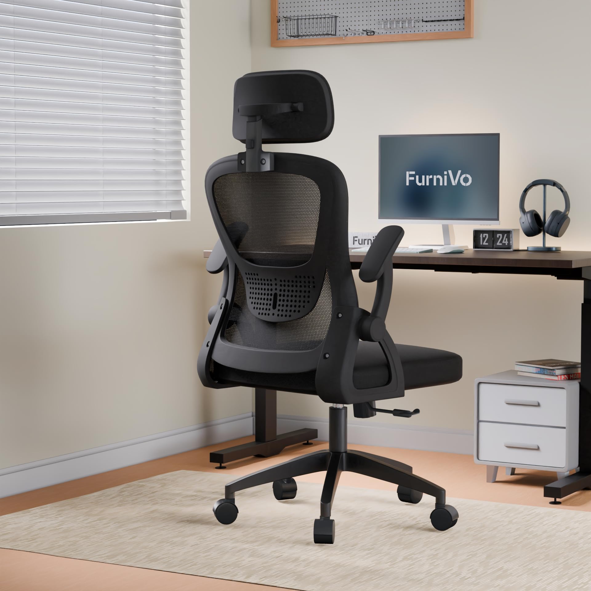 Spark Ergonomic High Back Office Chair with 3D Adjustable Armrest, Adjustable Headrest, Lumbar Support, Revolving Mesh Chair - Home & Office | 3 Years Warranty (Black)