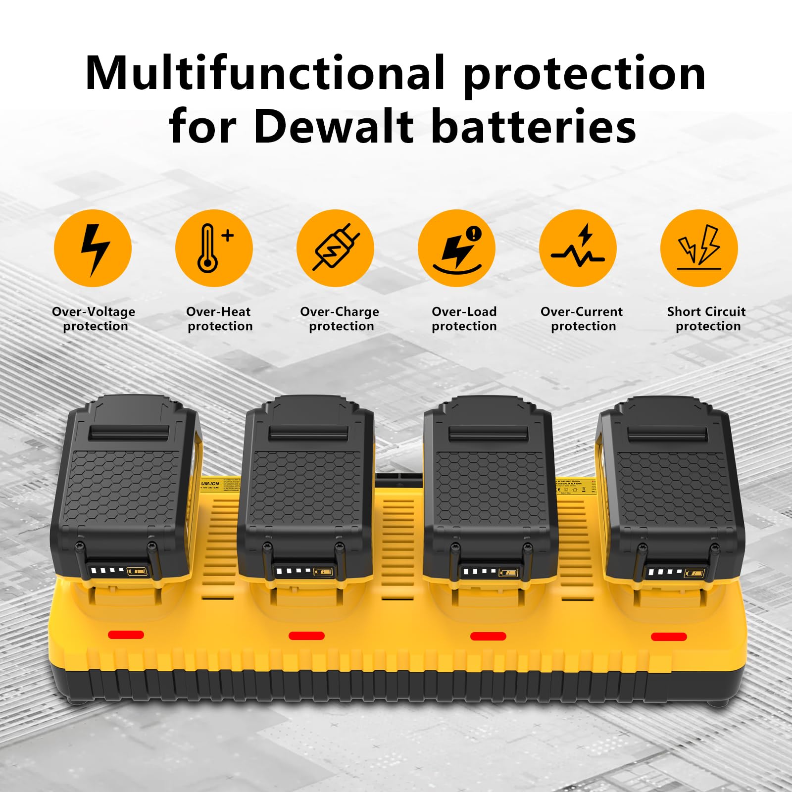 4 X 5,0 A de Repuesto para Dewalt batería 18 V y 1 X Cargador de 4 Puertos 10,8-20 V DCB104